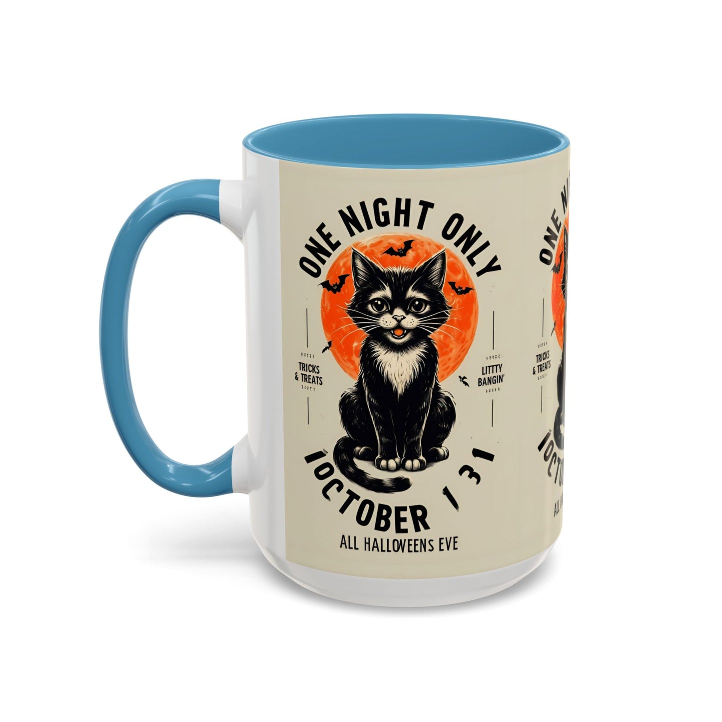 Halloween Black Cat Design | One Night Only October 31 Vintage Artwork Accent Mug