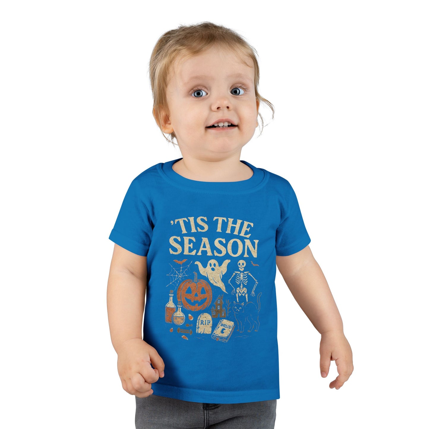 ‘Tis the Season Halloween T‑Shirt | Vintage Spooky Season Shirt with Ghost, Skeleton & Pumpkin | Retro Halloween Graphic Tee for Fall Toddler T-Shirt