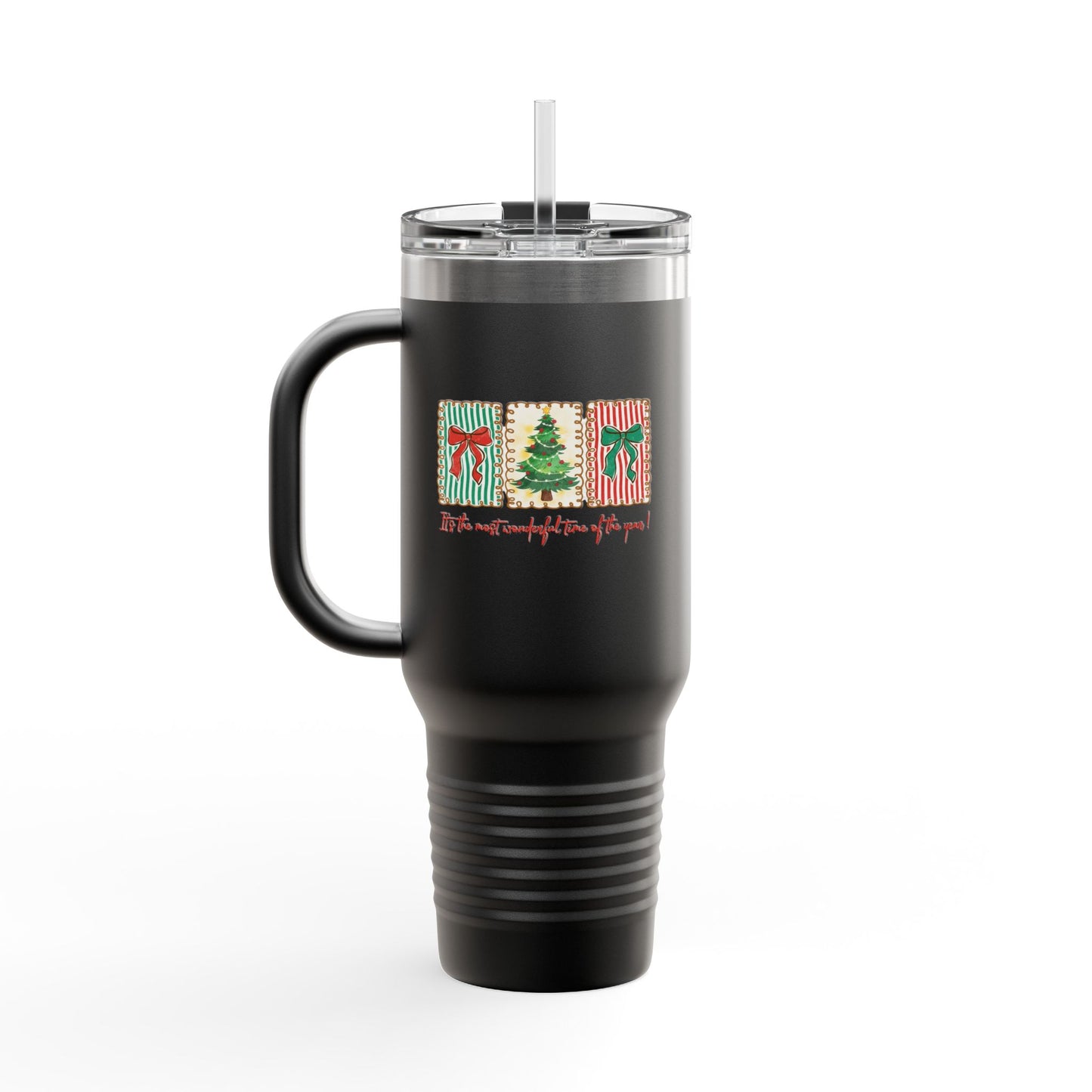 Festive Christmas Tree & Bow Design | It’s the Most Wonderful Time of the Year – Holiday Shirt, Mug, Tote & Home Decor Travel Mug