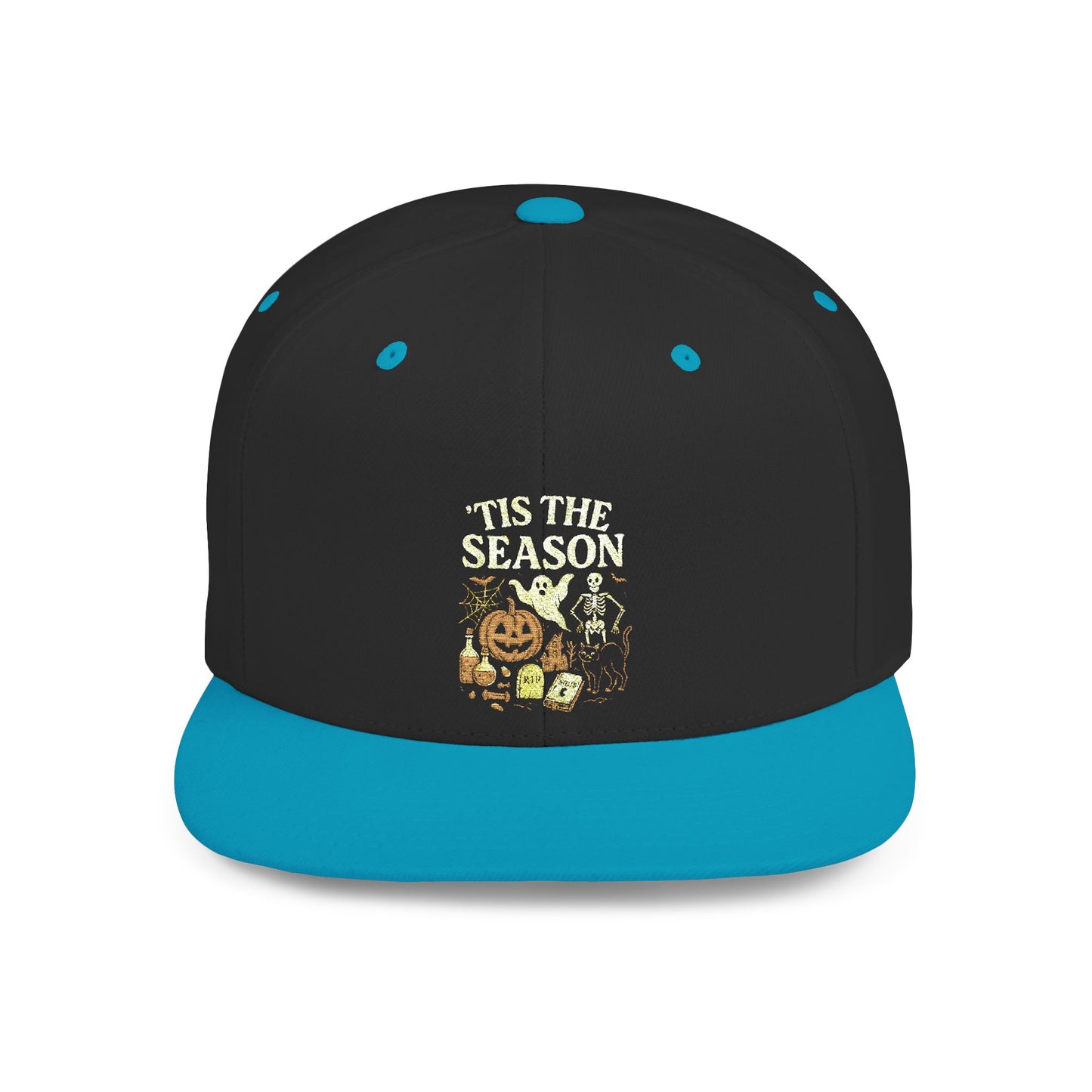 ‘Tis the Season Halloween  | Vintage Spooky Season Shirt with Ghost, Skeleton & Pumpkin | Retro Halloween Graphic Tee for Fall Snapback Cap
