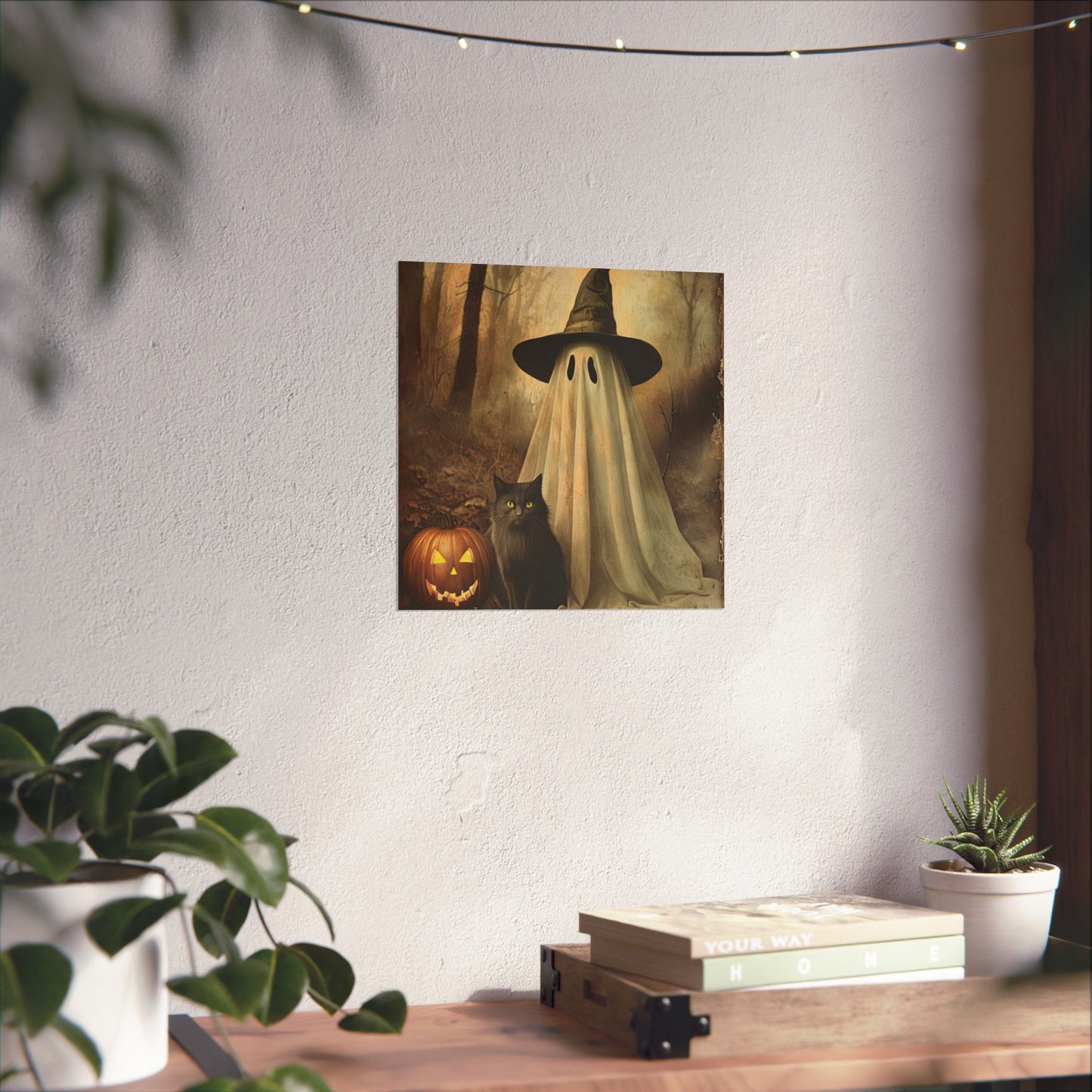 Halloween Ghost and Cat Matte Vertical Posters, Spooky Home Decor, Fall Art Print, Seasonal Wall Art, Halloween Decor, Poster