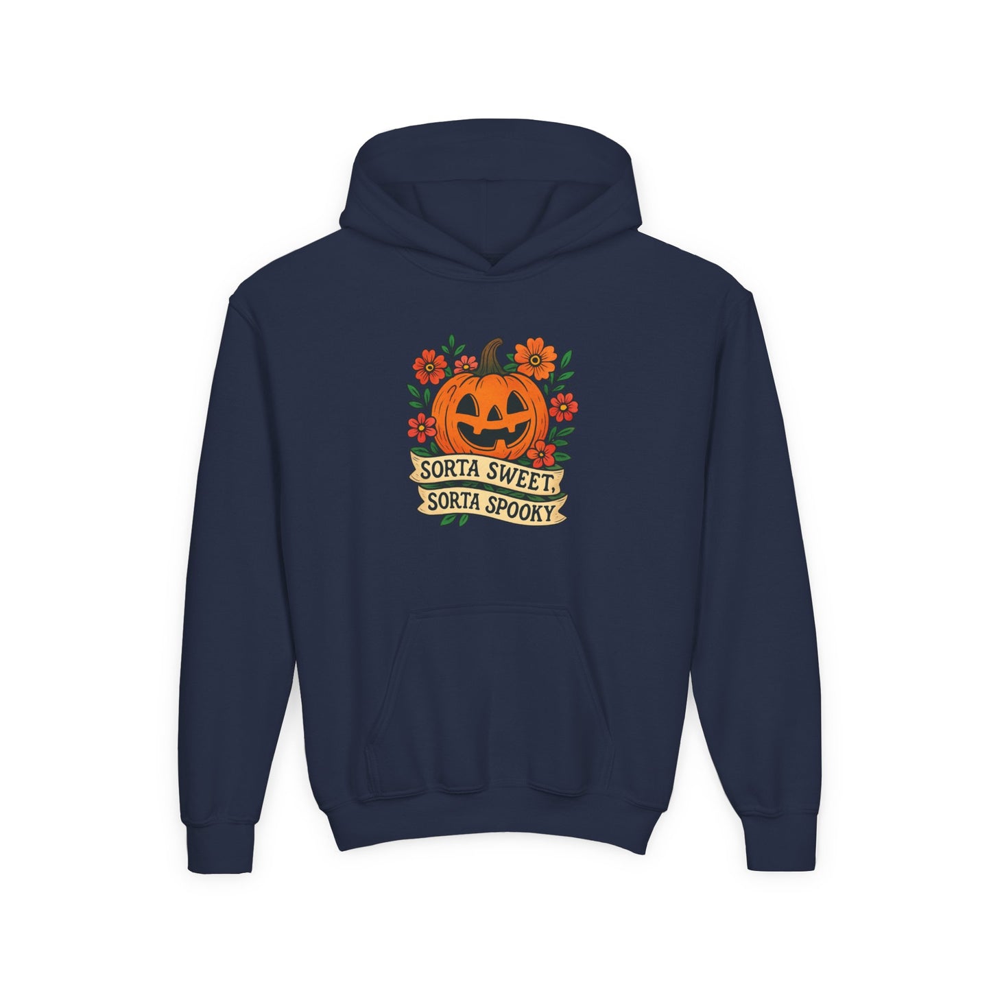 Cute Pumpkin Design – Sorta Sweet, Sorta Spooky Halloween Artwork Kids Hoodies