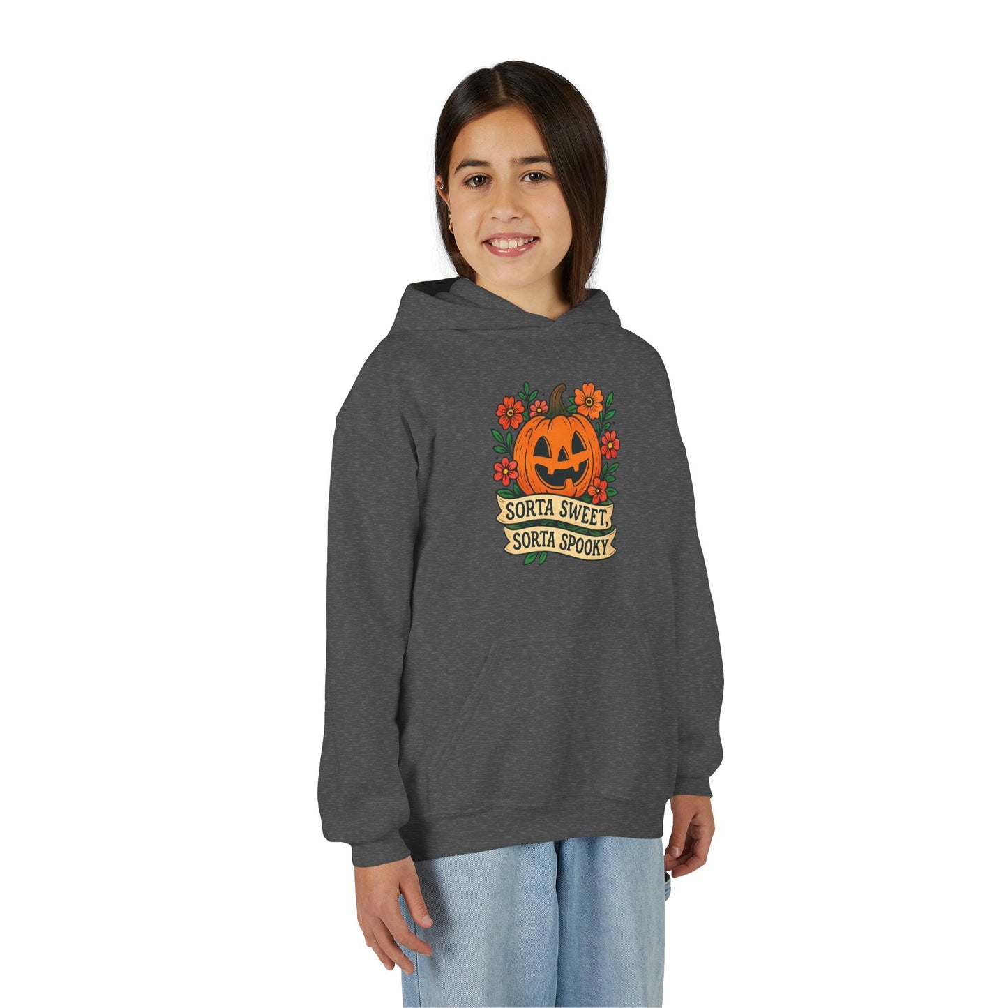 Cute Pumpkin Design – Sorta Sweet, Sorta Spooky Halloween Artwork Kids Hoodies