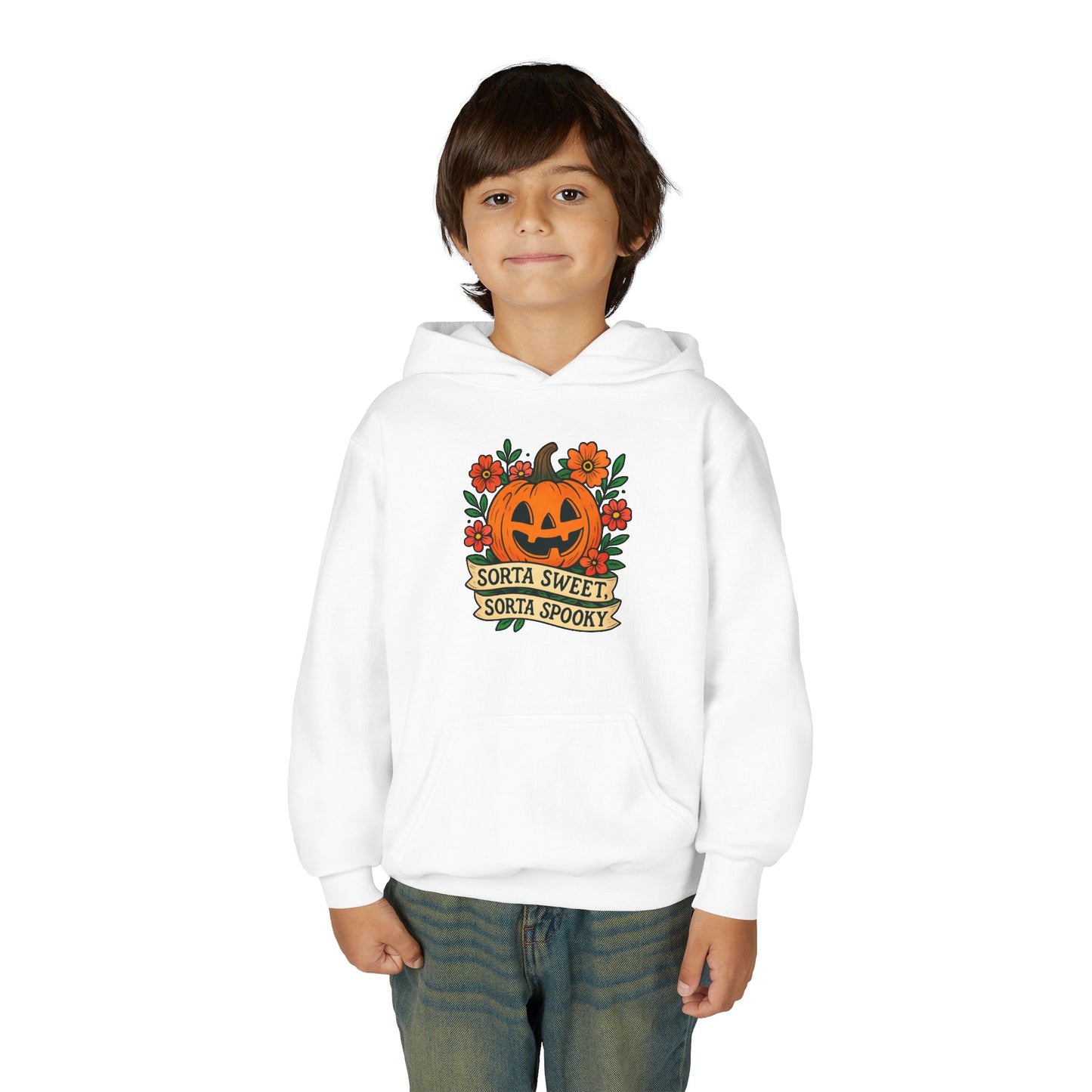 Cute Pumpkin Design – Sorta Sweet, Sorta Spooky Halloween Artwork Kids Hoodies