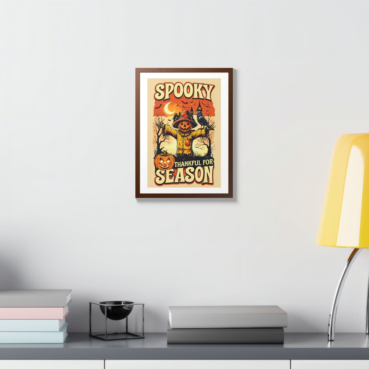 Spooky Thankful for the Season Wall Art – Halloween Pumpkin Scarecrow Poster | Autumn Fall Décor Framed Print