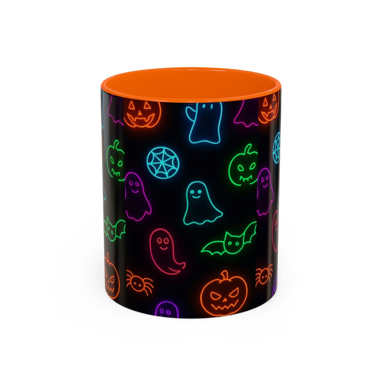 Neon Halloween Pattern | Cute Ghosts, Pumpkins & Bats Glow Design Accent Mug