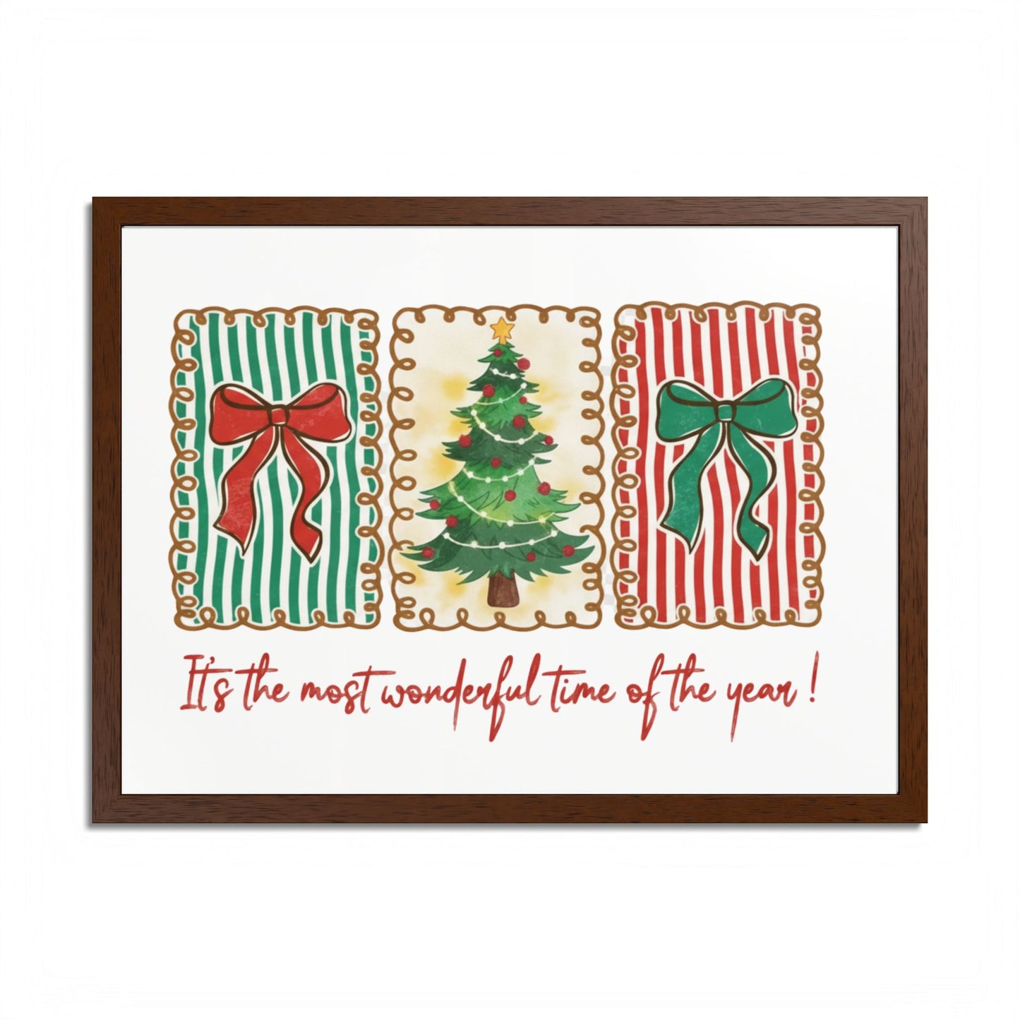 Festive Christmas Tree & Bow Design | It’s the Most Wonderful Time of the Year – Holiday Shirt, Mug, Tote & Home Decor Framed Print