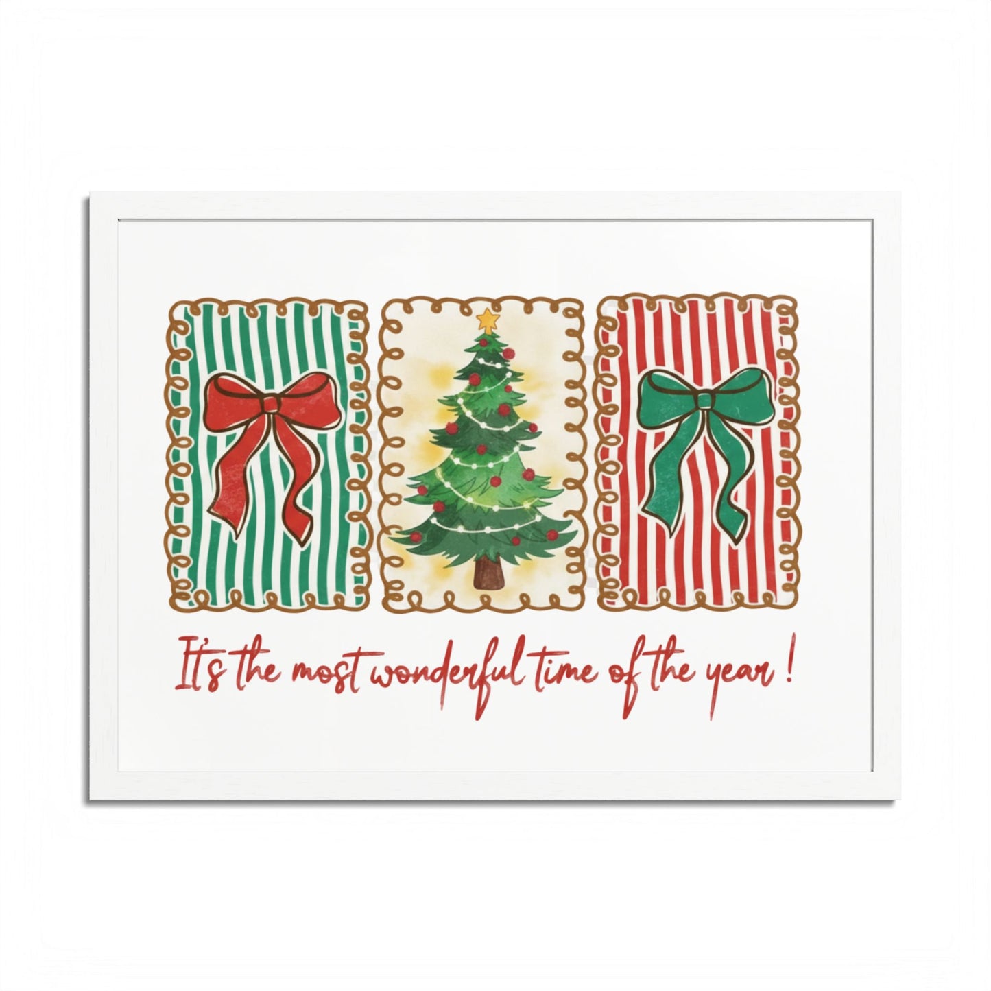 Festive Christmas Tree & Bow Design | It’s the Most Wonderful Time of the Year – Holiday Shirt, Mug, Tote & Home Decor Framed Print
