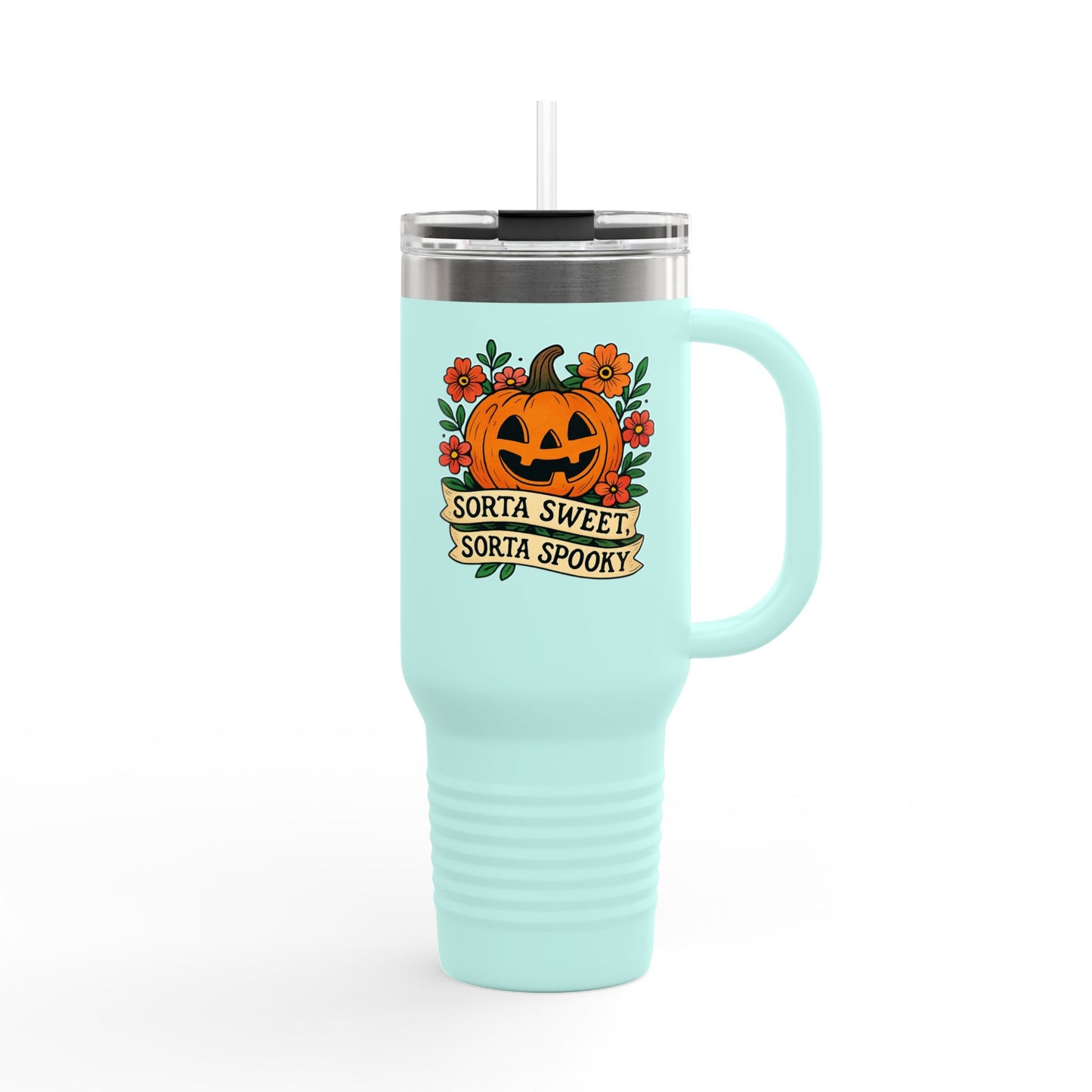 Spooky Floral Insulated Travel Mug - 40oz, Halloween Coffee Cup, Fall Drink Mug, Cute Travel Tumbler, Gift for Witchy Friends, Travel Mug