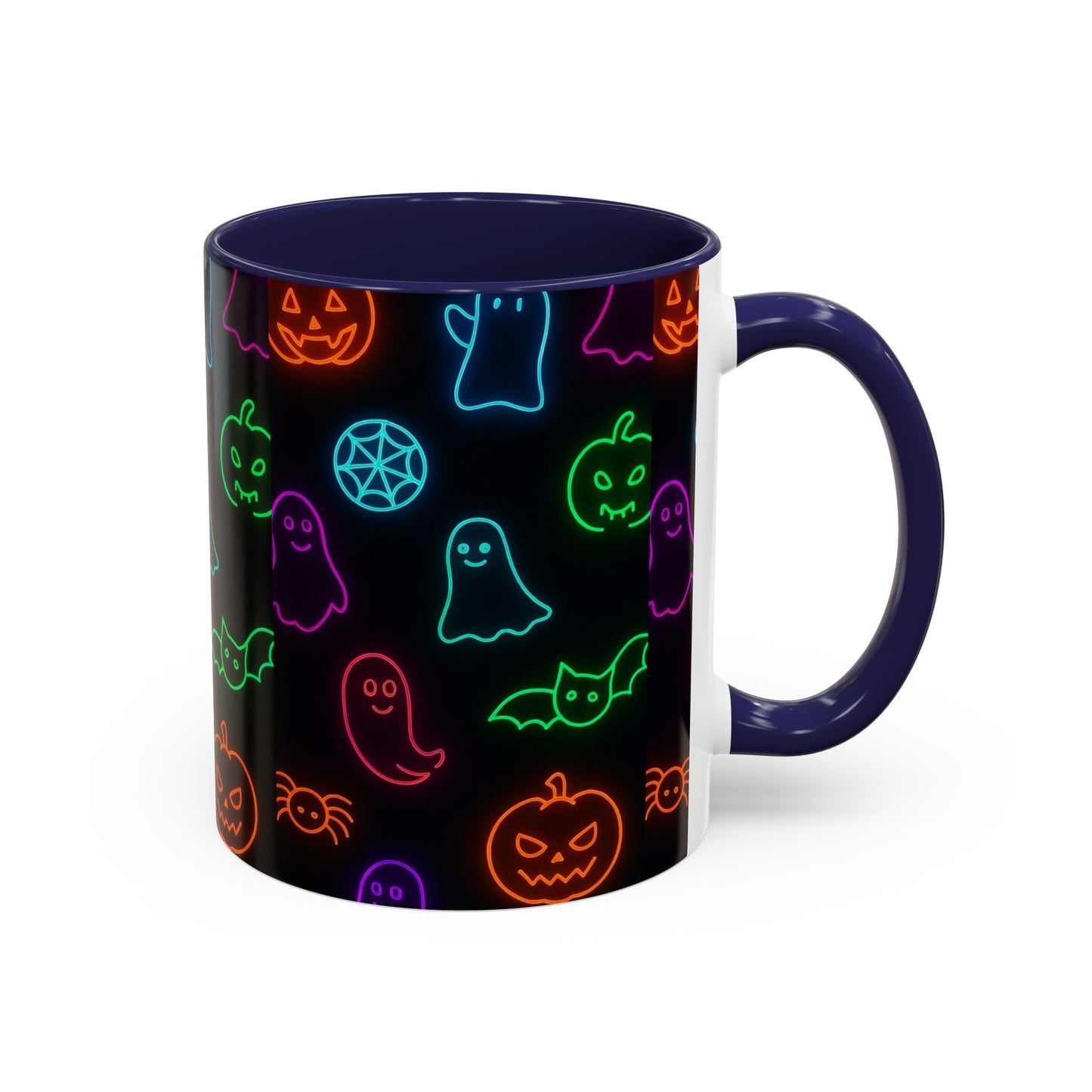 Neon Halloween Pattern | Cute Ghosts, Pumpkins & Bats Glow Design Accent Mug