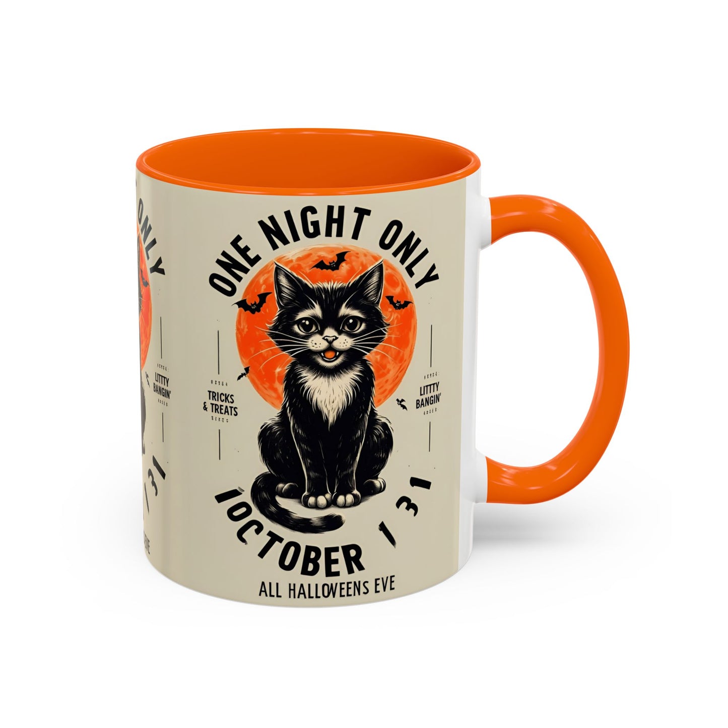 Halloween Black Cat Design | One Night Only October 31 Vintage Artwork Accent Mug