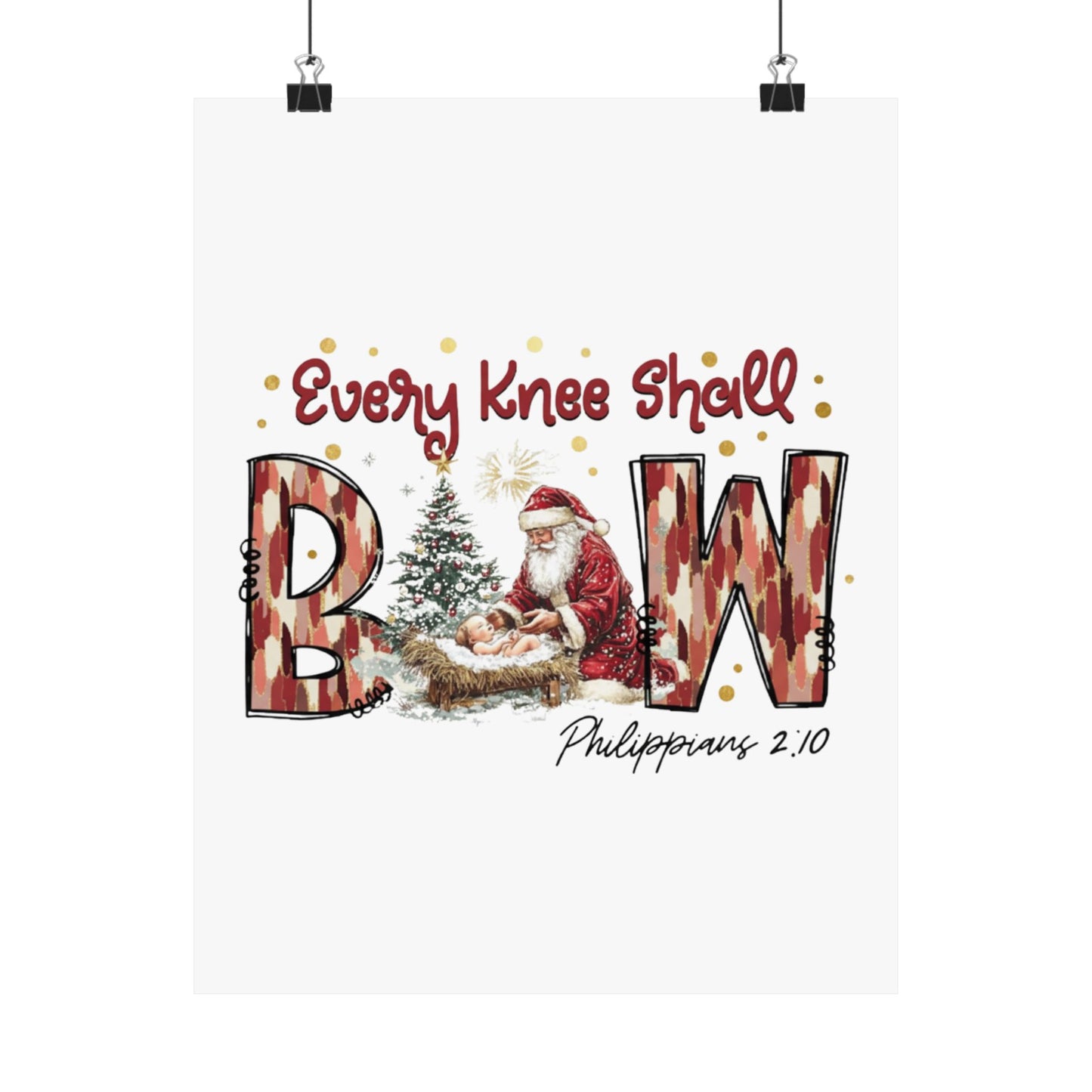 Every Knee Shall Bow Philippians 2:10 | Christian Christmas Design with Santa & Baby Jesus | Faith-Based Holiday Gift Poster