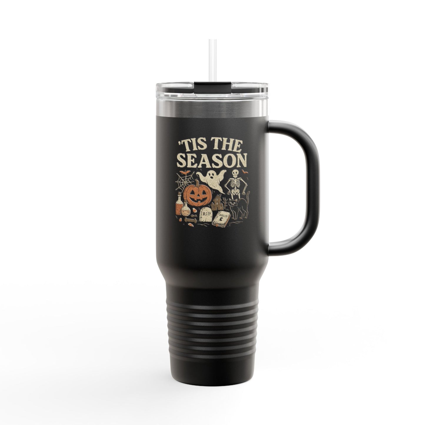 ‘Tis the Season Halloween Design | Vintage Spooky Season Ghost & Skeleton Artwork | Retro Halloween Apparel & Gift Idea Travel Mug