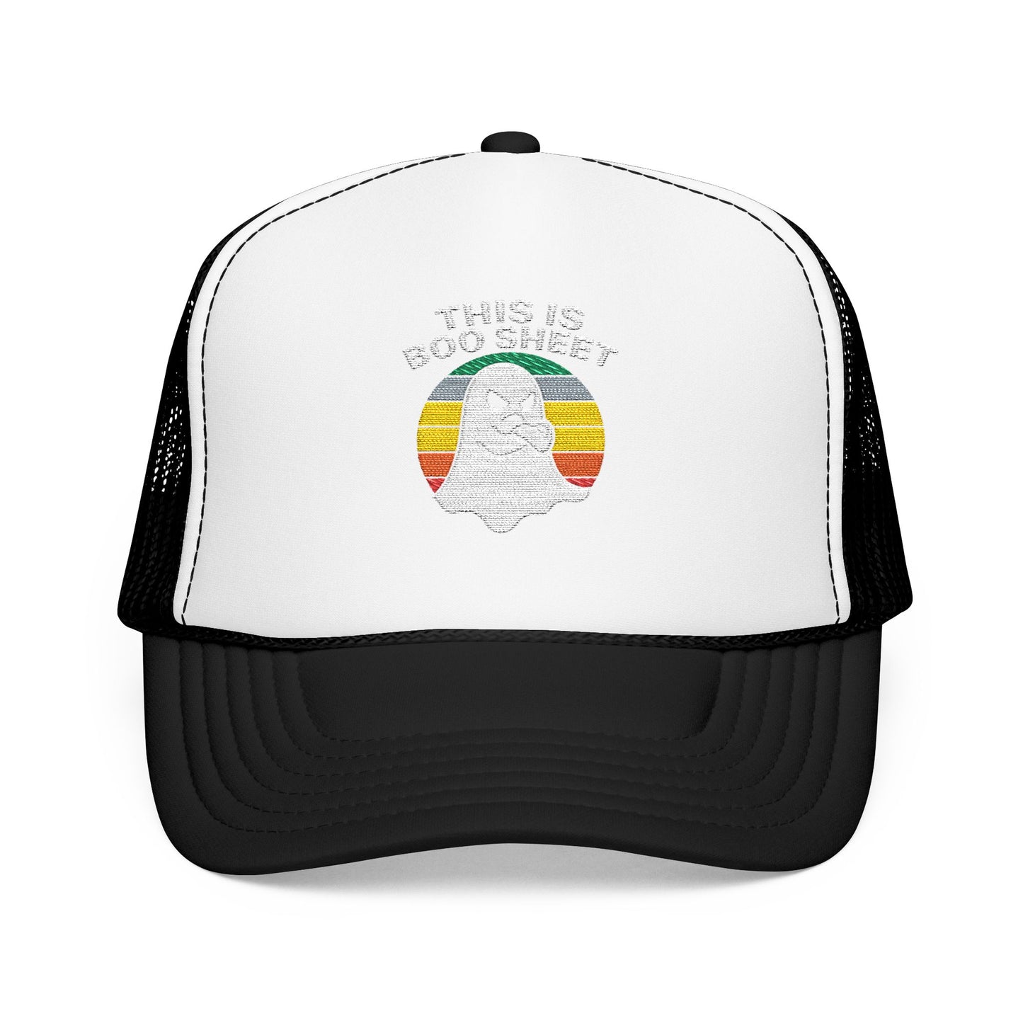 This Is Boo Sheet Funny Halloween T‑Shirt | Sarcastic Ghost Shirt for Spooky Season | Retro Ghost Graphic Tee for Men & Women Trucker Hat Embroidered