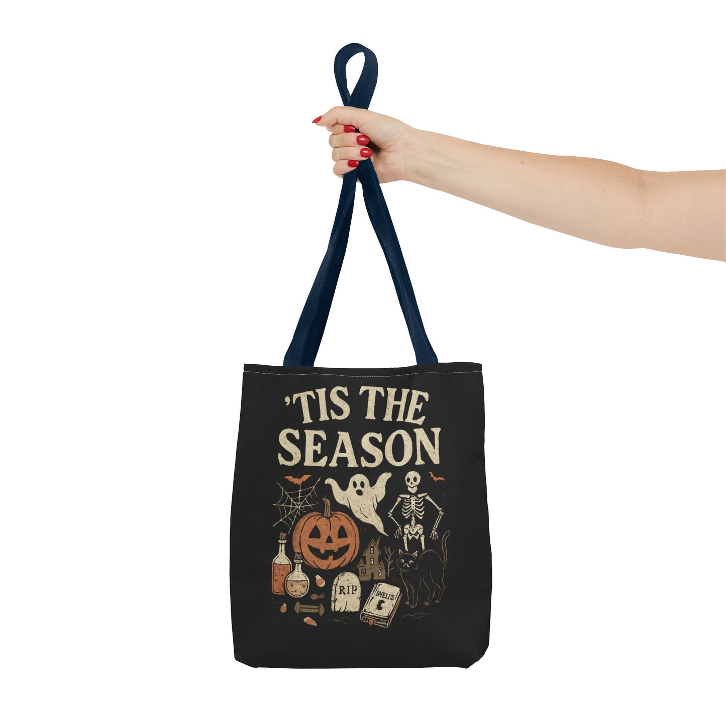 'Tis the Season Halloween Tote Bag, Spooky Bag, Trick or Treat Bag, Autumn Accessories, Ghost & Pumpkin Design Tote Bags