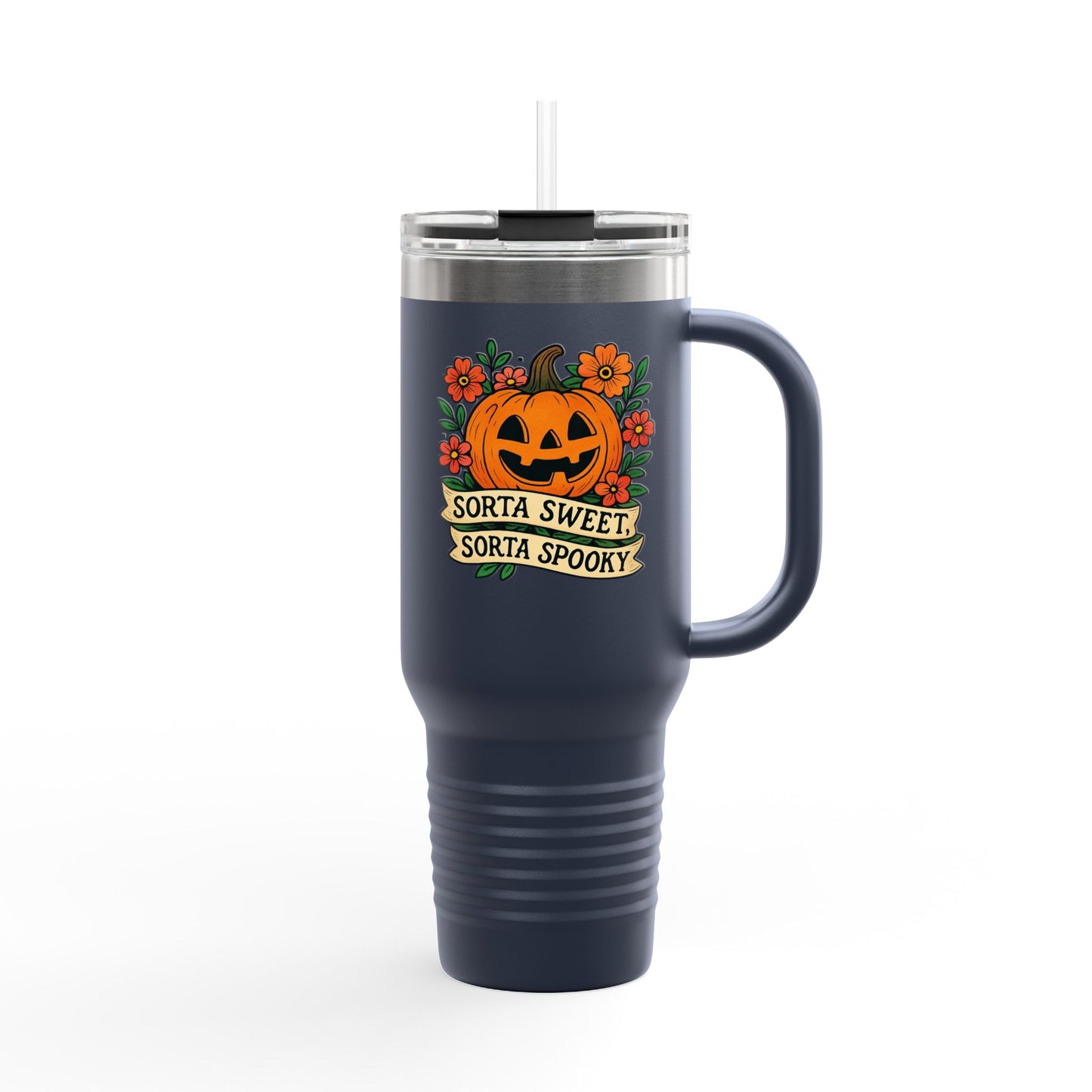 Spooky Floral Insulated Travel Mug - 40oz, Halloween Coffee Cup, Fall Drink Mug, Cute Travel Tumbler, Gift for Witchy Friends, Travel Mug
