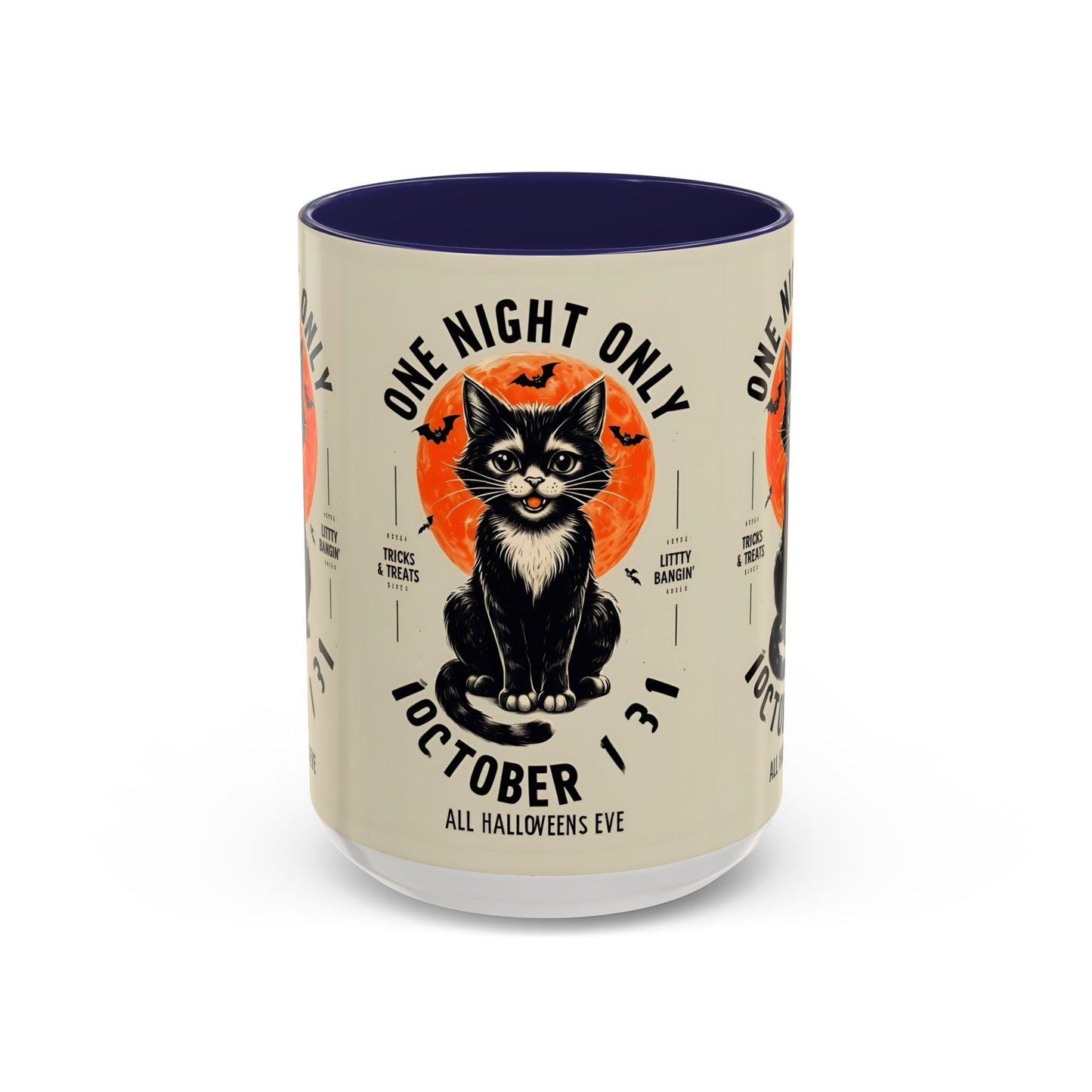 Halloween Black Cat Design | One Night Only October 31 Vintage Artwork Accent Mug