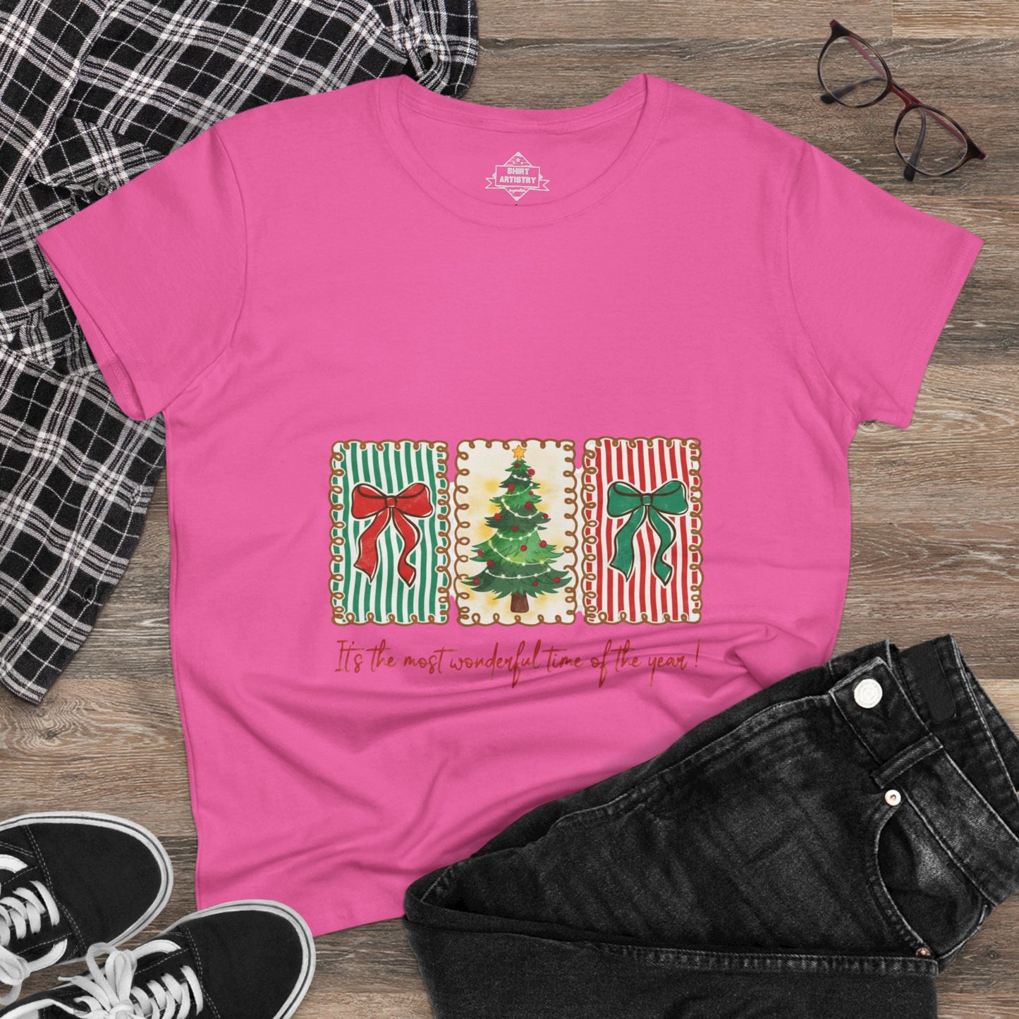 Festive Christmas Tree & Bow Design | It’s the Most Wonderful Time of the Year – Holiday Shirt, Mug, Tote & Home Decor