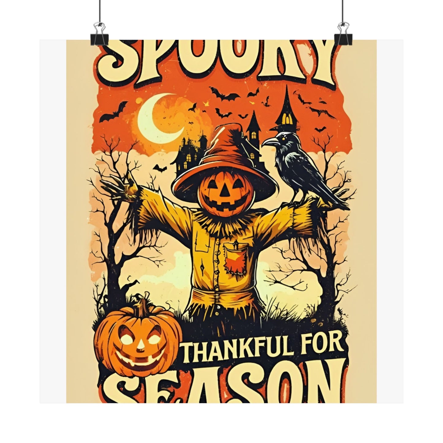 Spooky Thankful for the Season Halloween Scarecrow Vintage Design Poster