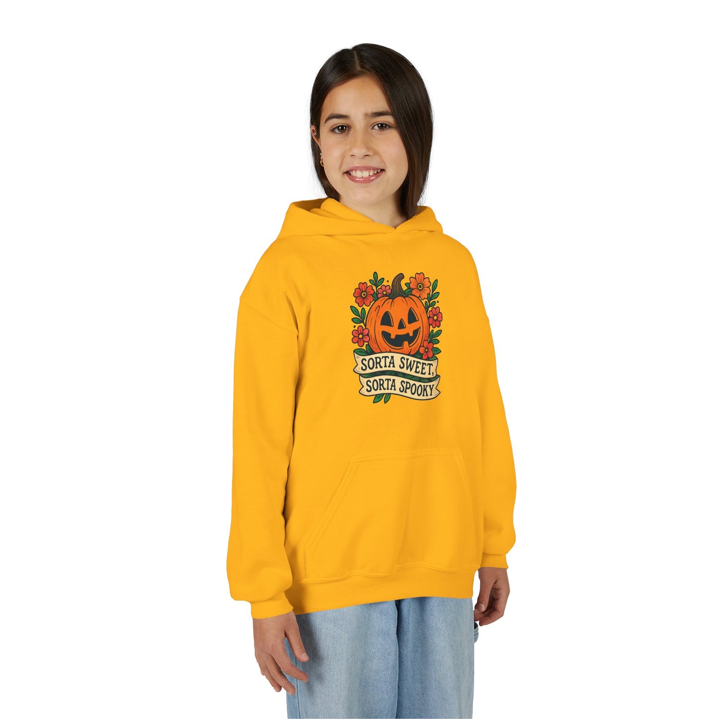 Cute Pumpkin Design – Sorta Sweet, Sorta Spooky Halloween Artwork Kids Hoodies