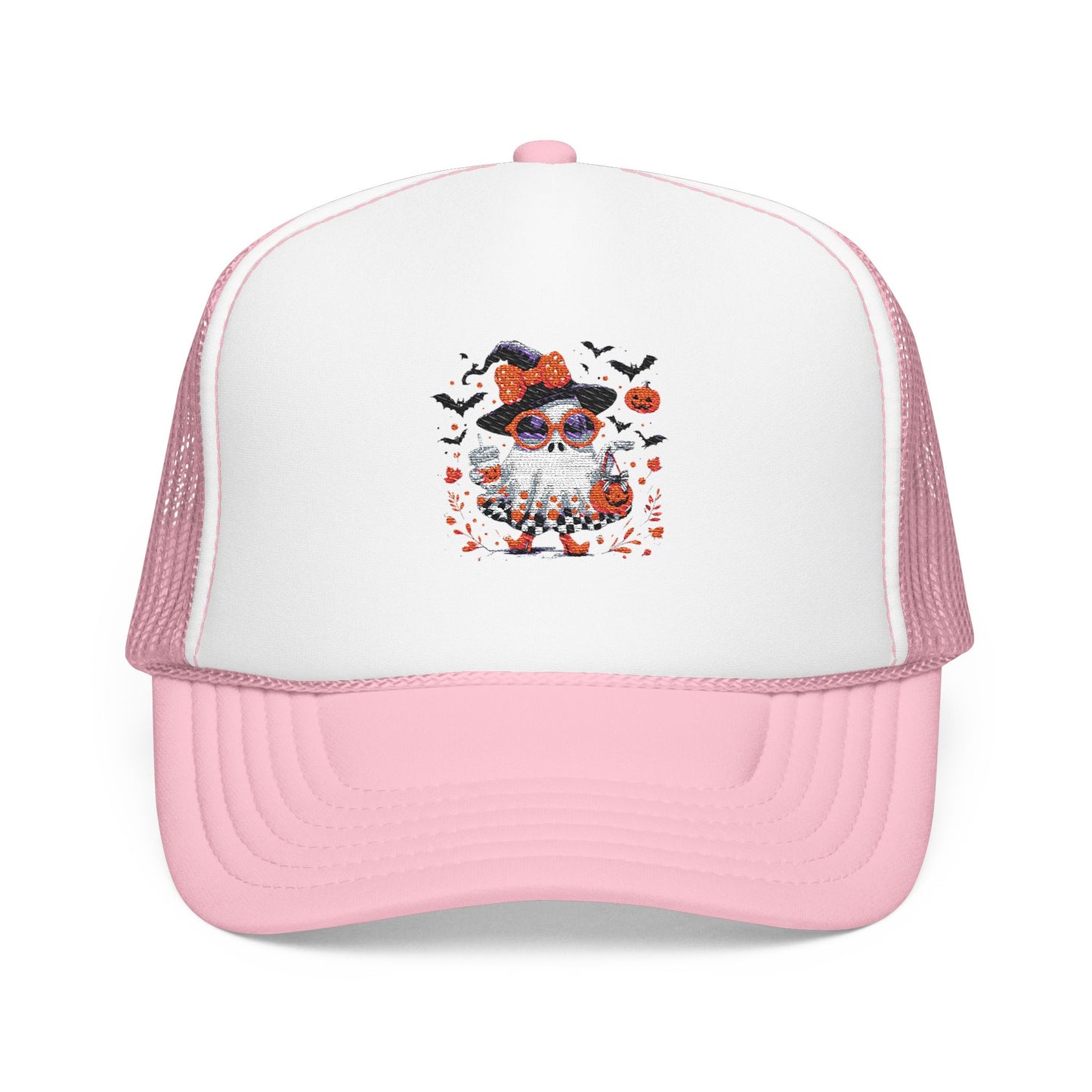 Cute Halloween Ghost  | Trendy Witch Ghost Outfit | Spooky Fall Shirt for Women | Pumpkin Aesthetic Halloween Apparel Gift Trucker Hat Embroidered