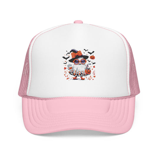 Cute Halloween Ghost  | Trendy Witch Ghost Outfit | Spooky Fall Shirt for Women | Pumpkin Aesthetic Halloween Apparel Gift Trucker Hat Embroidered