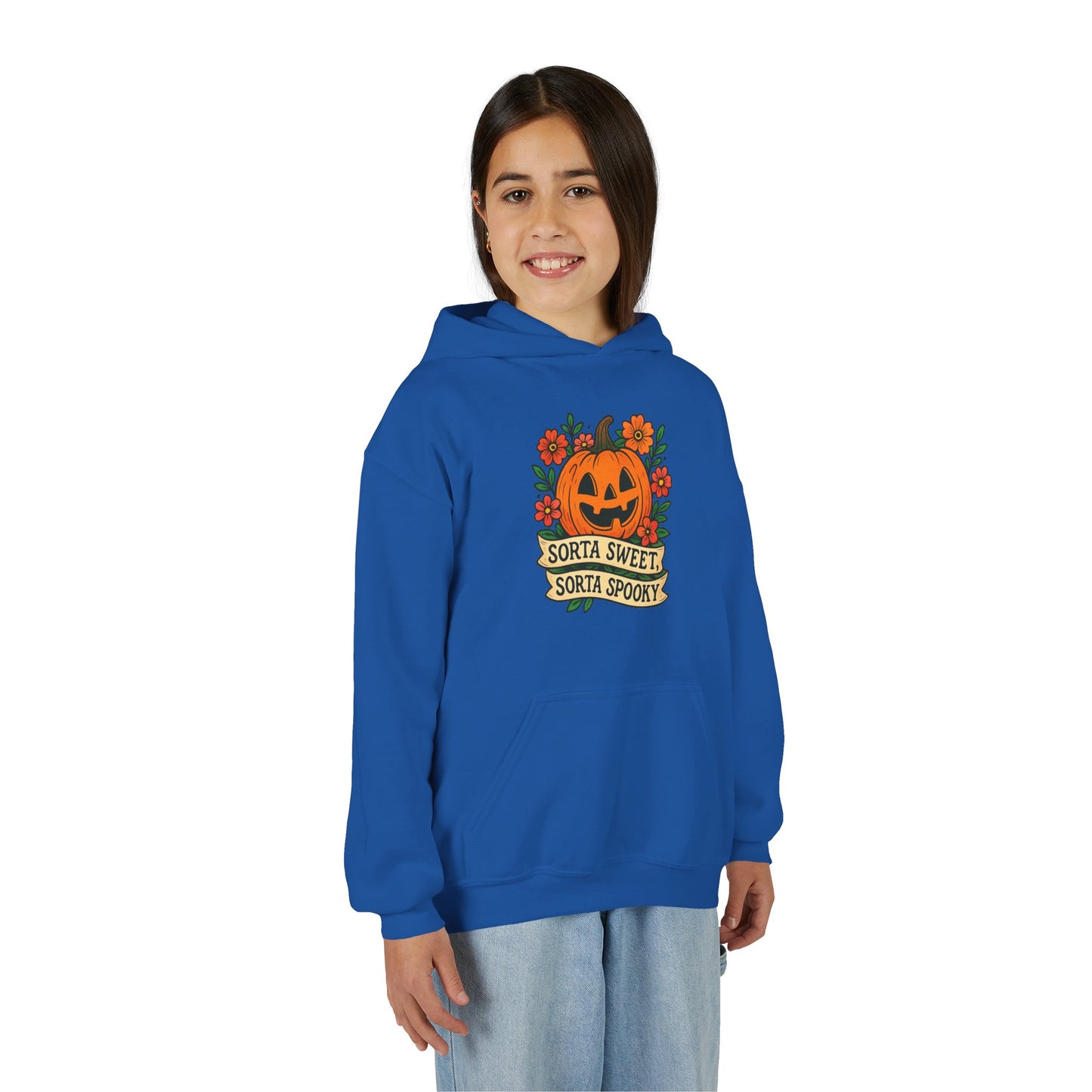 Cute Pumpkin Design – Sorta Sweet, Sorta Spooky Halloween Artwork Kids Hoodies