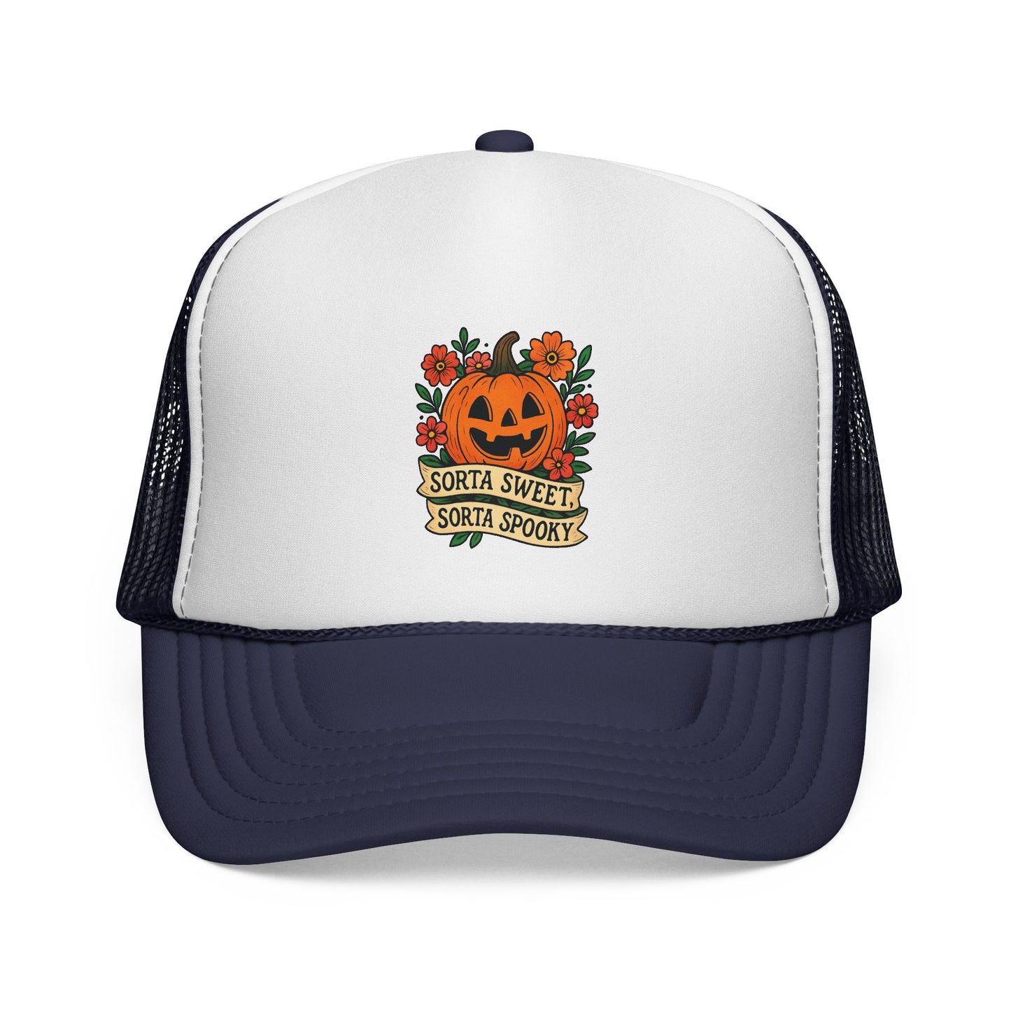Cute Pumpkin Design – Sorta Sweet, Sorta Spooky Halloween Artwork Trucker Hat printed