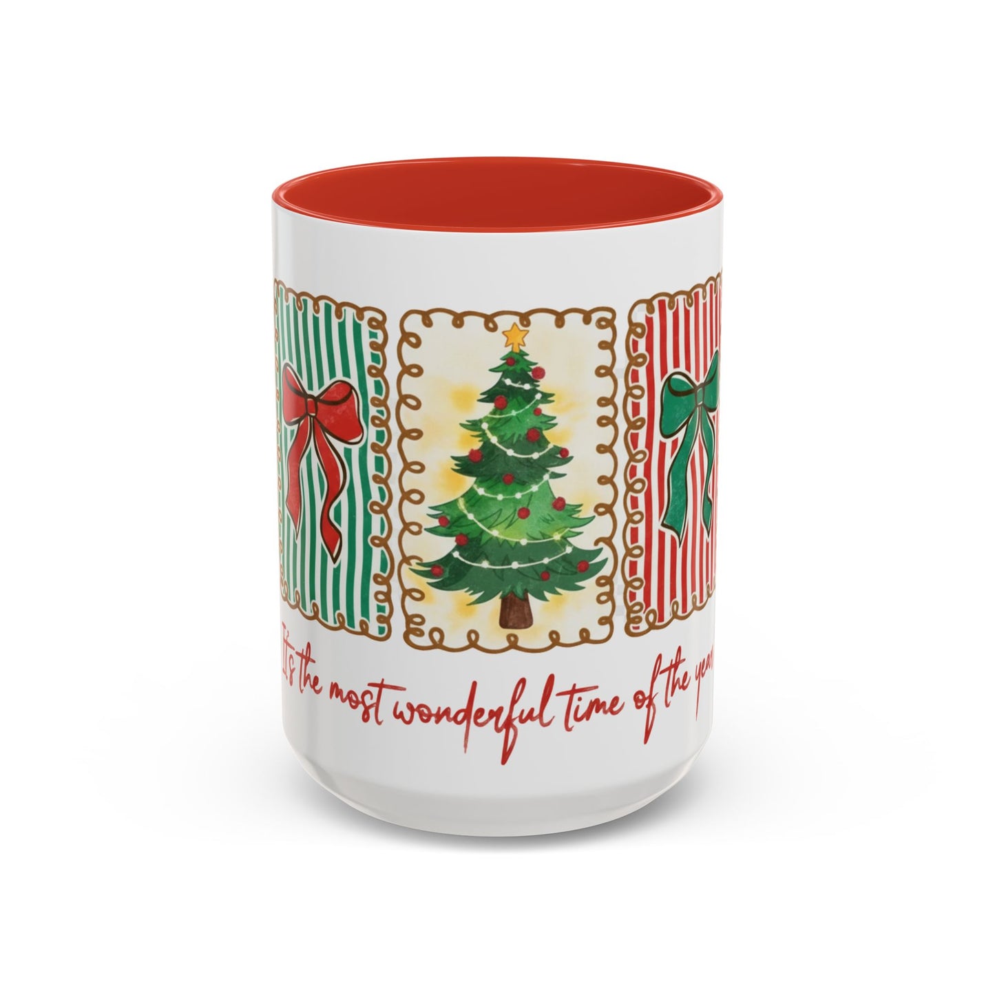 Festive Christmas Tree & Bow Design | It’s the Most Wonderful Time of the Year – Holiday Shirt, Mug, Tote & Home Decor Accent Mug