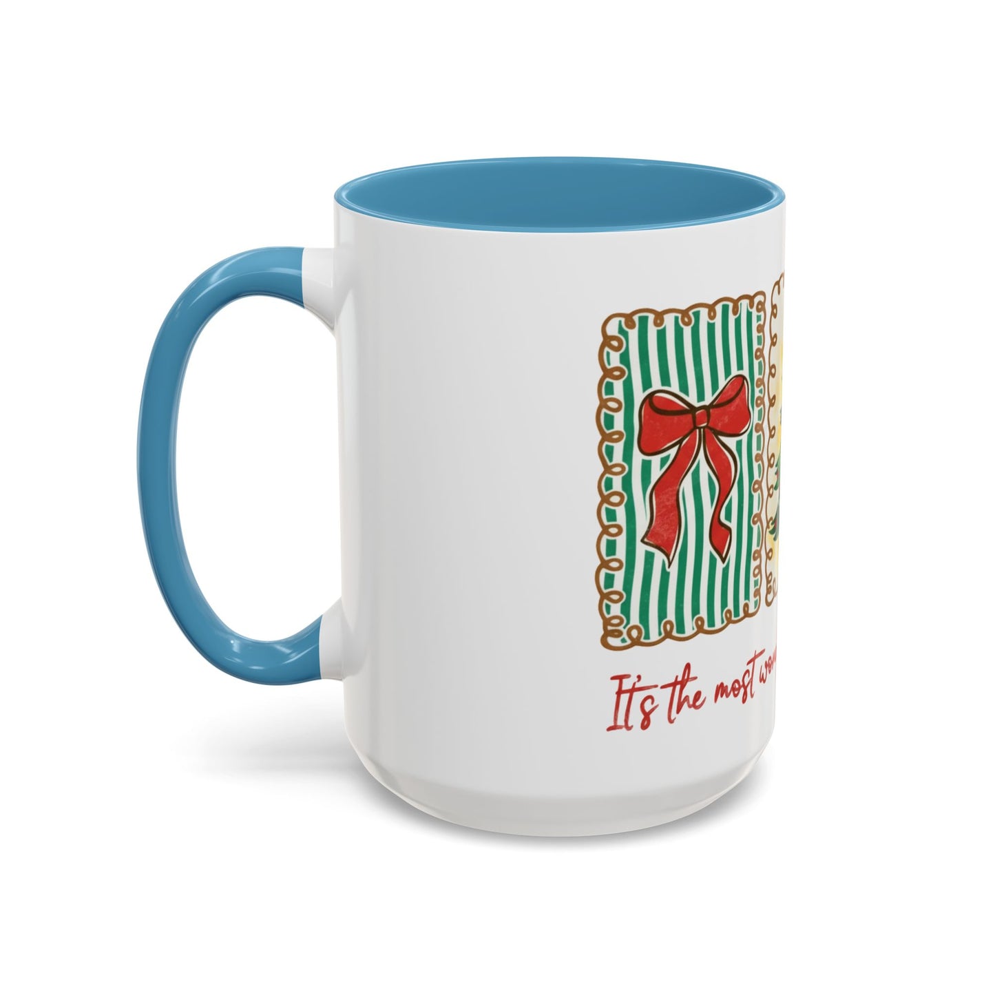 Festive Christmas Tree & Bow Design | It’s the Most Wonderful Time of the Year – Holiday Shirt, Mug, Tote & Home Decor Accent Mug