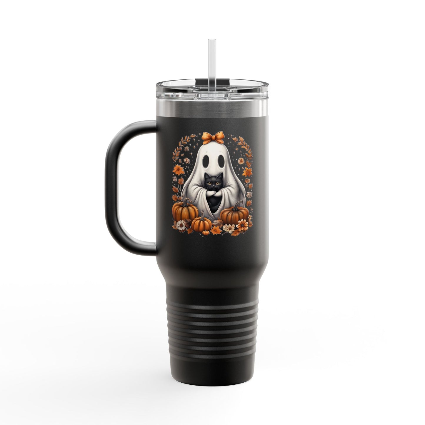 Cute Halloween Ghost T-Shirt | Trendy Witch Ghost Outfit | Spooky Fall Shirt for Women | Pumpkin Aesthetic Halloween Apparel Gift  Travel Mug