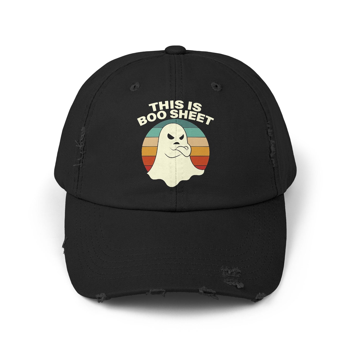 This Is Boo Sheet Funny Halloween T‑Shirt | Sarcastic Ghost Shirt for Spooky Season | Retro Ghost Graphic Tee for Men & Women Distressed cap