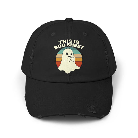 This Is Boo Sheet Funny Halloween T‑Shirt | Sarcastic Ghost Shirt for Spooky Season | Retro Ghost Graphic Tee for Men & Women Distressed cap