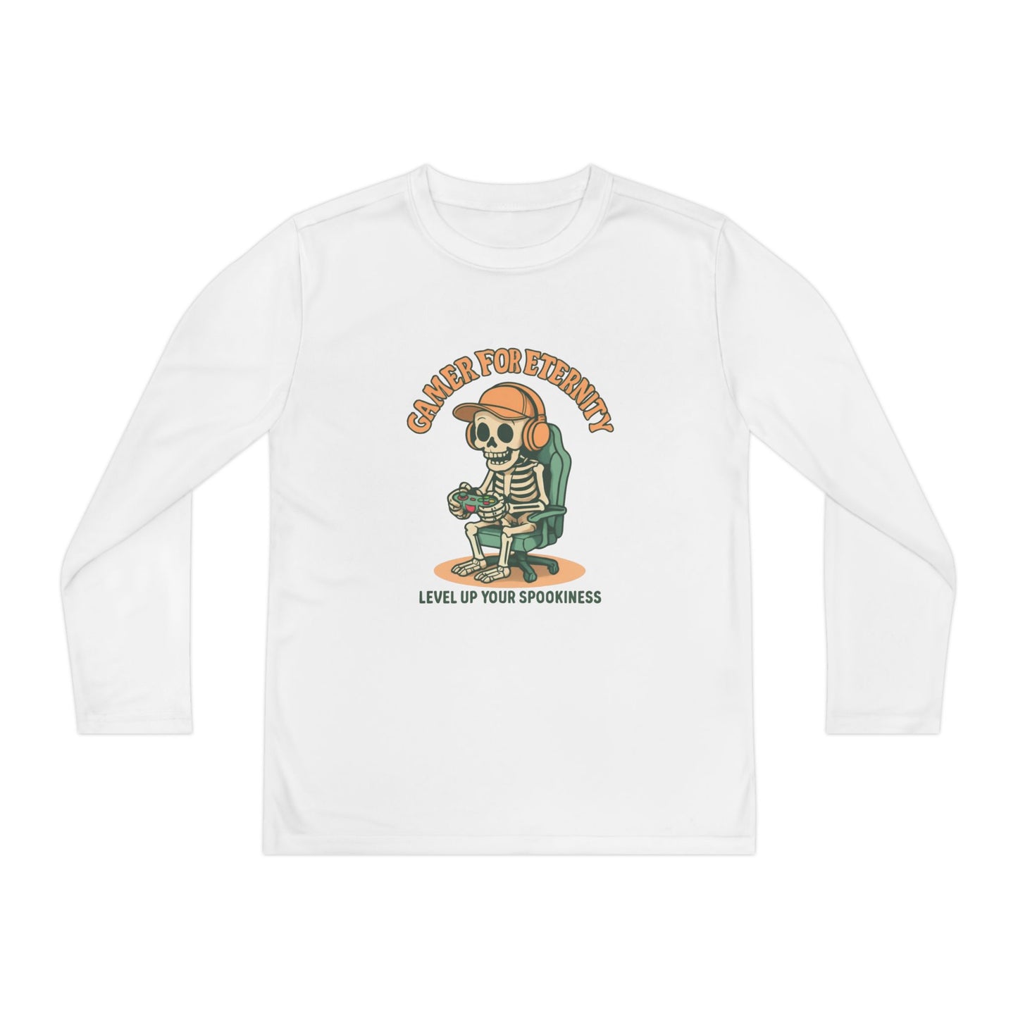 Youth Long Sleeve Gamer Tee | Spooky Skeleton Theme, Perfect for Halloween or Gaming Events, Kids Graphic Shirt, Unisex Casual Wear, Kids Long Sleeves