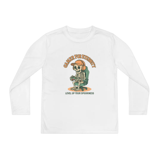 Youth Long Sleeve Gamer Tee | Spooky Skeleton Theme, Perfect for Halloween or Gaming Events, Kids Graphic Shirt, Unisex Casual Wear, Kids Long Sleeves