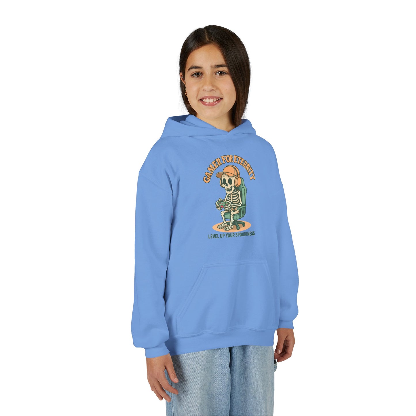Cool Skeleton Gamer Youth Hoodie, Casual Streetwear, Perfect for Gamers, Halloween, Birthday, and Everyday Wear, Kids Hoodies