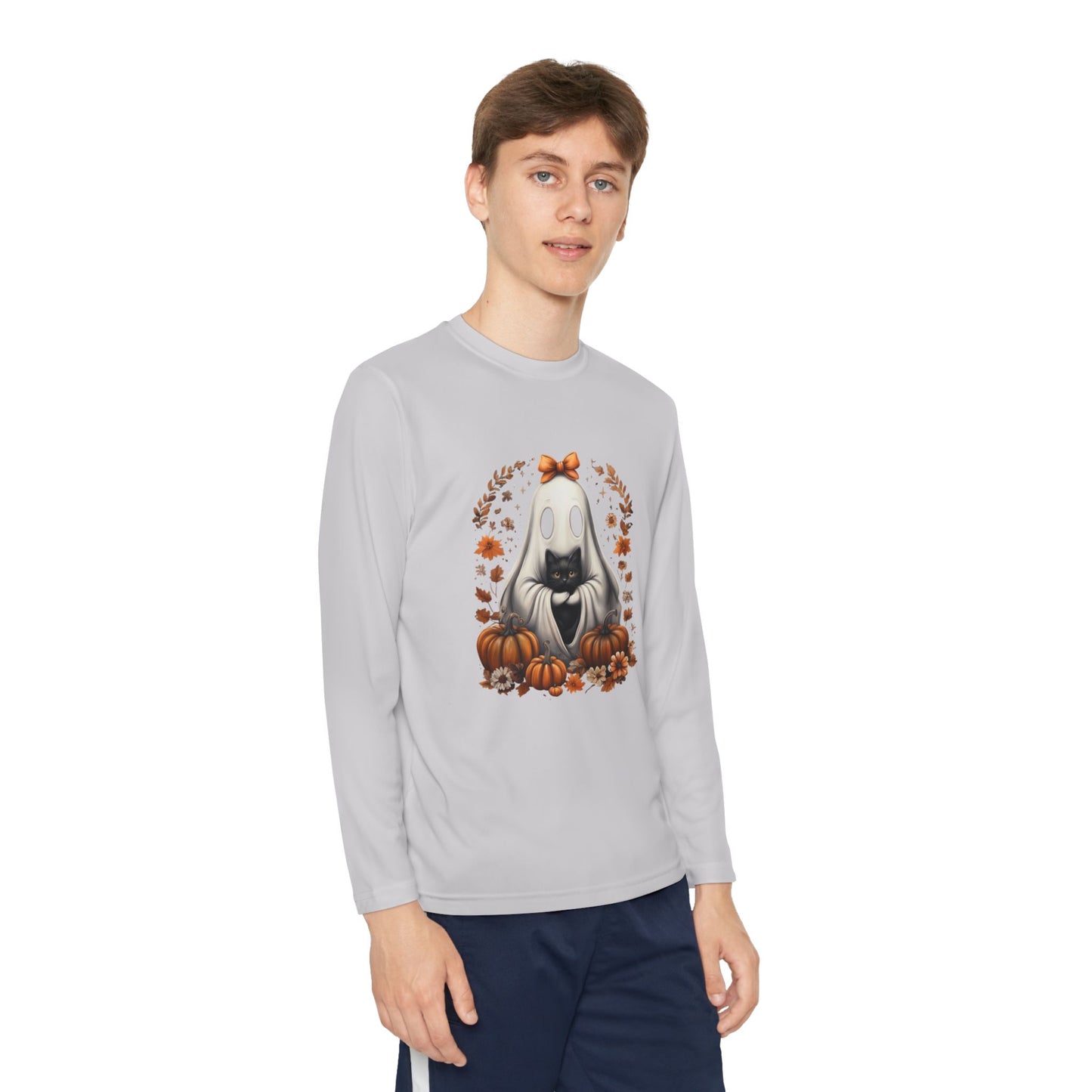 Cute Ghost and Black Cat Halloween T-Shirt | Cozy Fall Pumpkin Shirt | Spooky Season Aesthetic Apparel Gift for Halloween Lovers