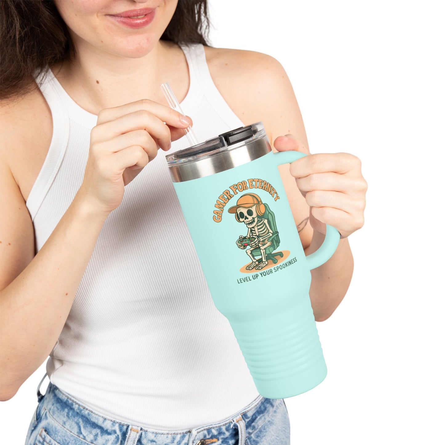 Insulated Travel Mug, Halloween Skeleton Design, 40oz, Perfect for On-the-Go, Party Beverage Container, Spooky Vibes, Travel Mug