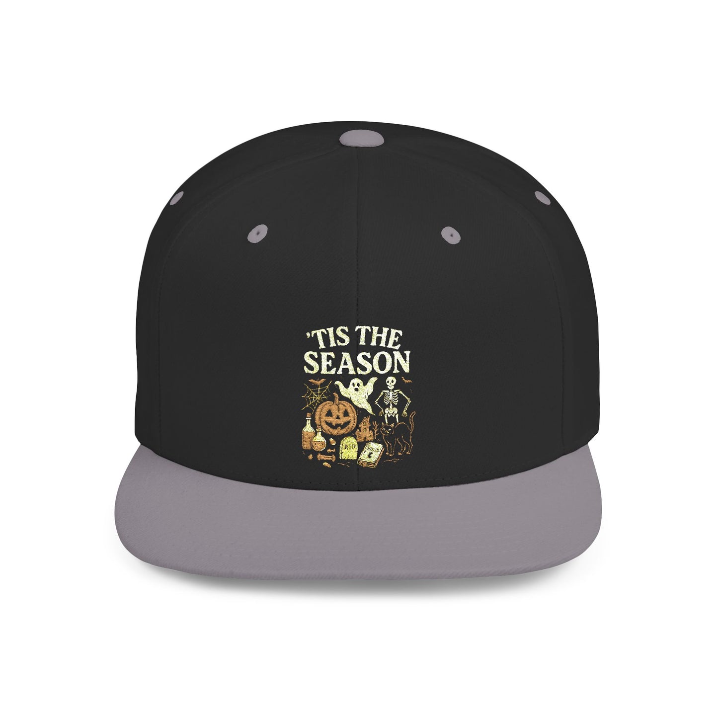 ‘Tis the Season Halloween  | Vintage Spooky Season Shirt with Ghost, Skeleton & Pumpkin | Retro Halloween Graphic Tee for Fall Snapback Cap