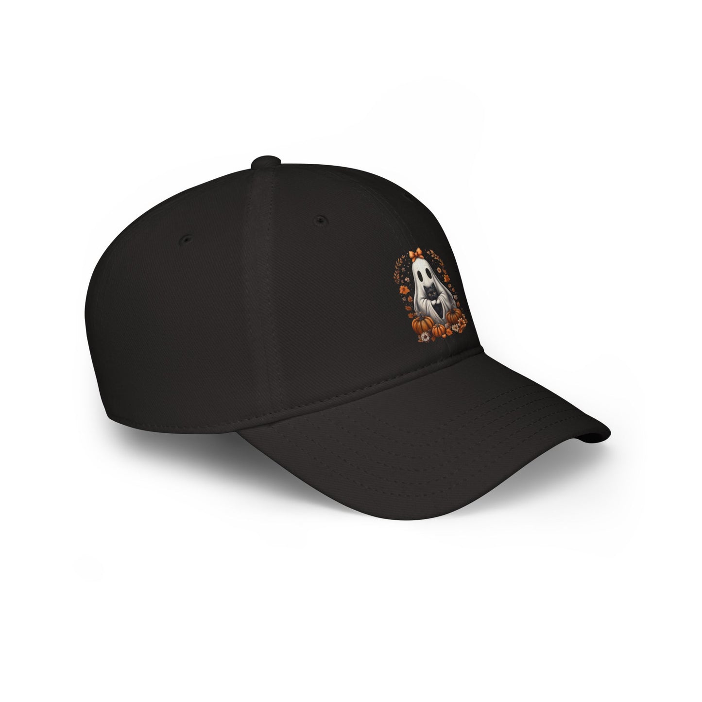 Cute Ghost and Black Cat Halloween T-Shirt | Cozy Fall Pumpkin Shirt | Spooky Season Aesthetic Apparel Gift for Halloween Lovers Baseball Caps