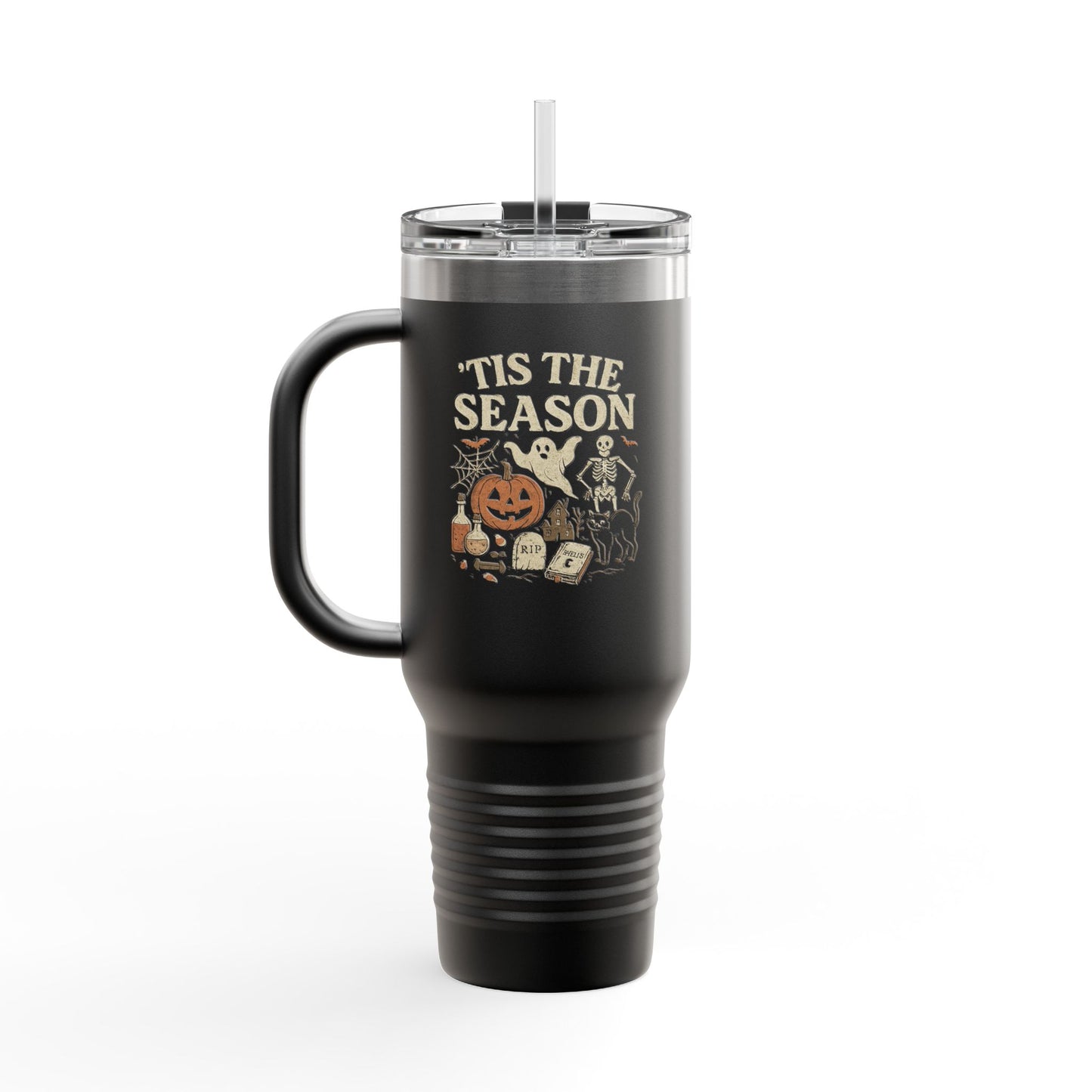 ‘Tis the Season Halloween Design | Vintage Spooky Season Ghost & Skeleton Artwork | Retro Halloween Apparel & Gift Idea Travel Mug