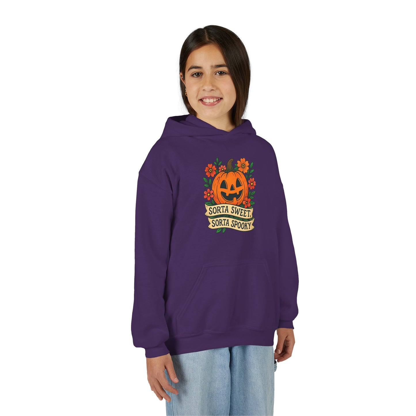 Cute Pumpkin Design – Sorta Sweet, Sorta Spooky Halloween Artwork Kids Hoodies
