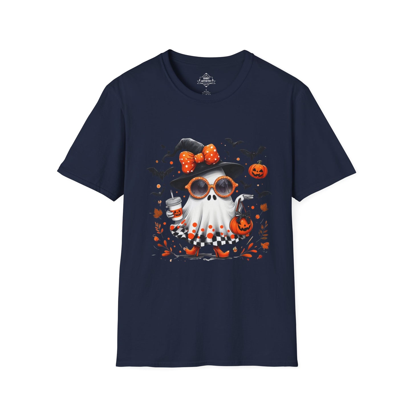 Trendy Halloween Ghost with Witch  Sunglasses | Cute Spooky Chic Pumpkin Art Print | Fashion Ghost Fall Aesthetic Design