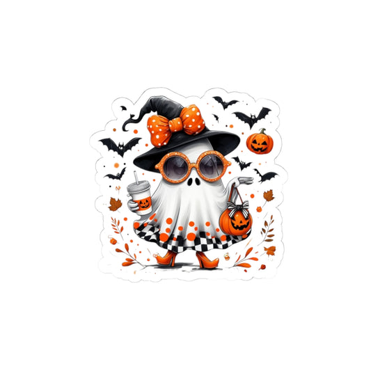 Trendy Halloween Ghost with Witch Sunglasses | Cute Spooky Chic Pumpkin Art Print | Fashion Ghost Fall Aesthetic Design  Stickers