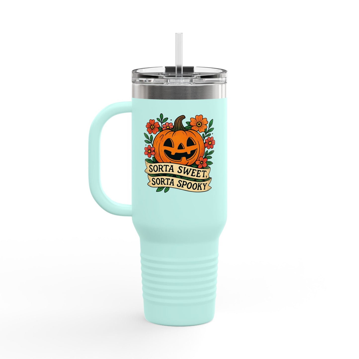 Spooky Floral Insulated Travel Mug - 40oz, Halloween Coffee Cup, Fall Drink Mug, Cute Travel Tumbler, Gift for Witchy Friends, Travel Mug