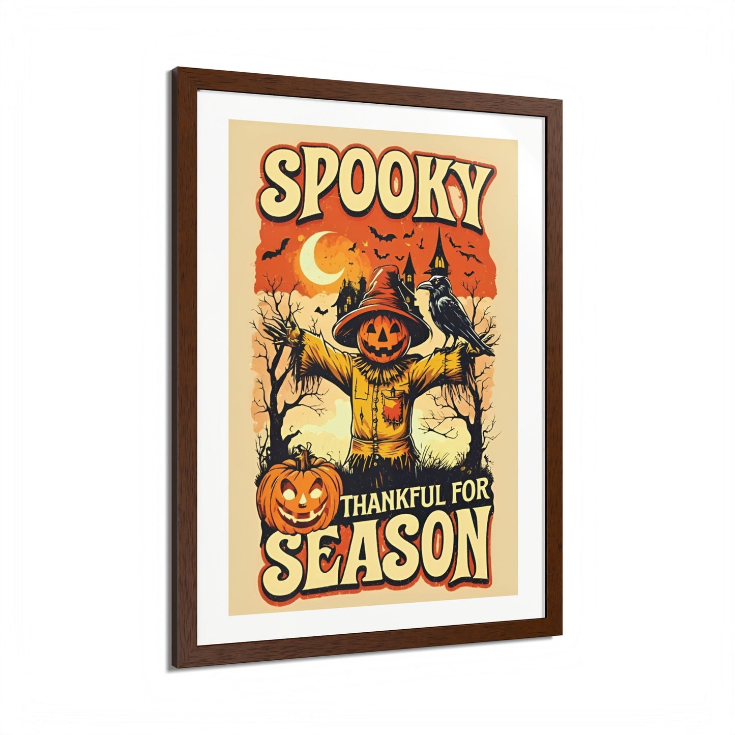 Spooky Thankful for the Season Wall Art – Halloween Pumpkin Scarecrow Poster | Autumn Fall Décor Framed Print