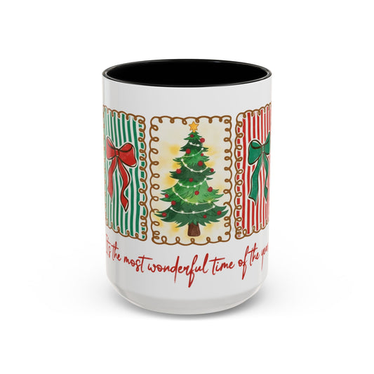 Festive Christmas Tree & Bow Design | It’s the Most Wonderful Time of the Year – Holiday Shirt, Mug, Tote & Home Decor Accent Mug