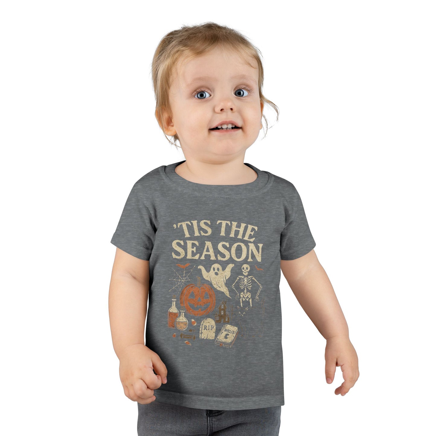 ‘Tis the Season Halloween T‑Shirt | Vintage Spooky Season Shirt with Ghost, Skeleton & Pumpkin | Retro Halloween Graphic Tee for Fall Toddler T-Shirt