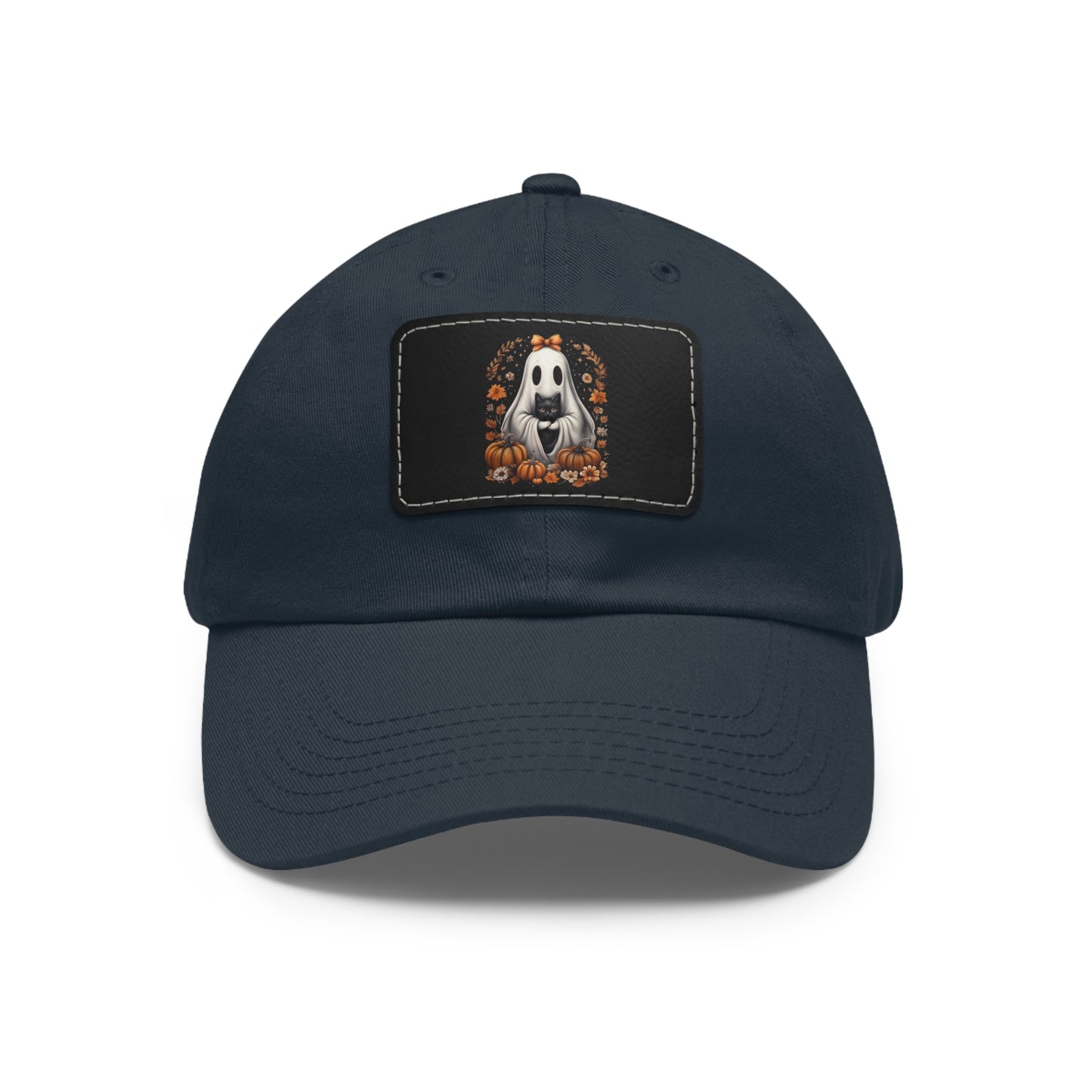 Cute Ghost and Black Cat Halloween T-Shirt | Cozy Fall Pumpkin Shirt | Spooky Season Aesthetic Apparel Gift for Halloween Lovers Dad Hat