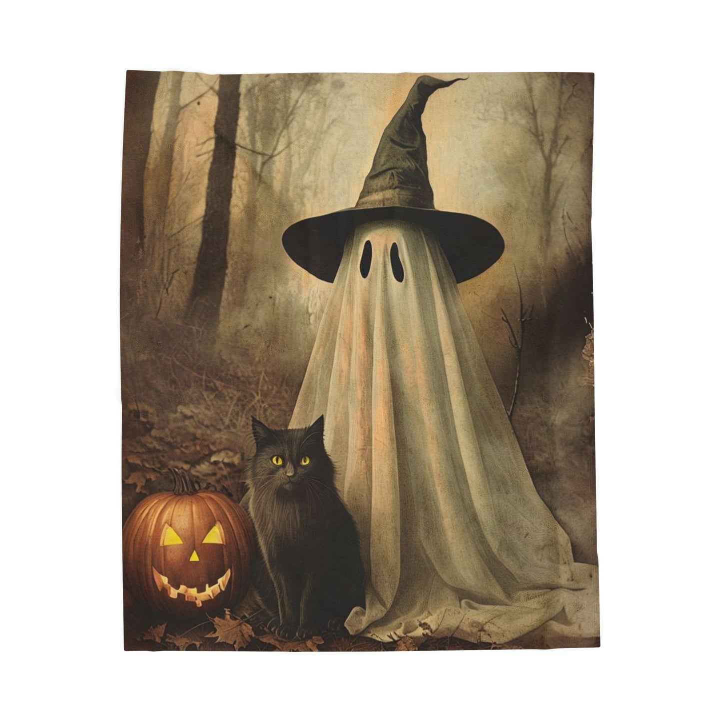 Halloween Ghost Plush Blanket for Cozy Nights, Fall Decor, Gift for Cat Lovers, Pumpkin Design, Cozy Home Accessory, Blanket